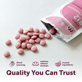 Micro Ingredients Chewable Vitamin B12 5000mcg tablet in hand