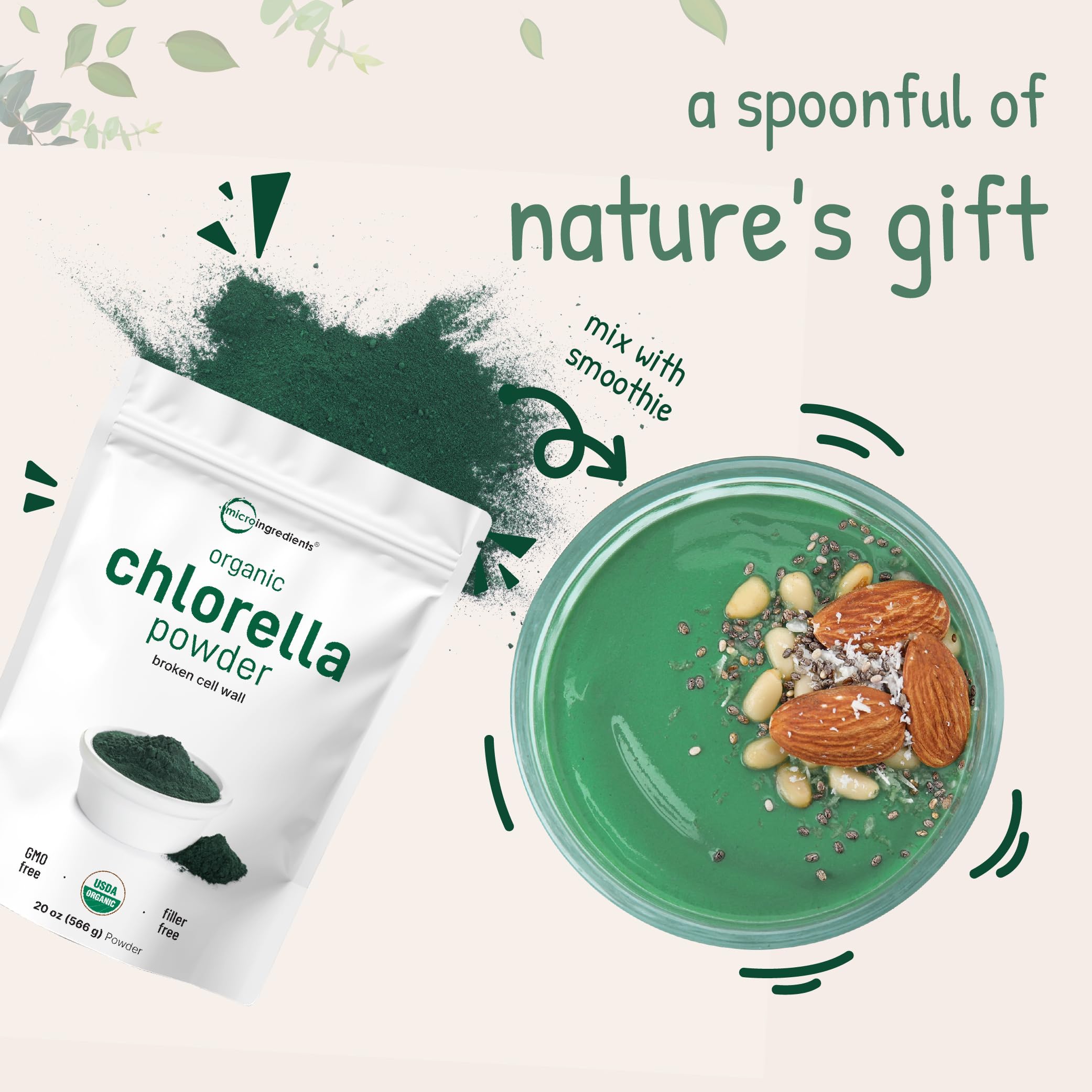 Micro Ingredients Chlorella Powder in a bowl