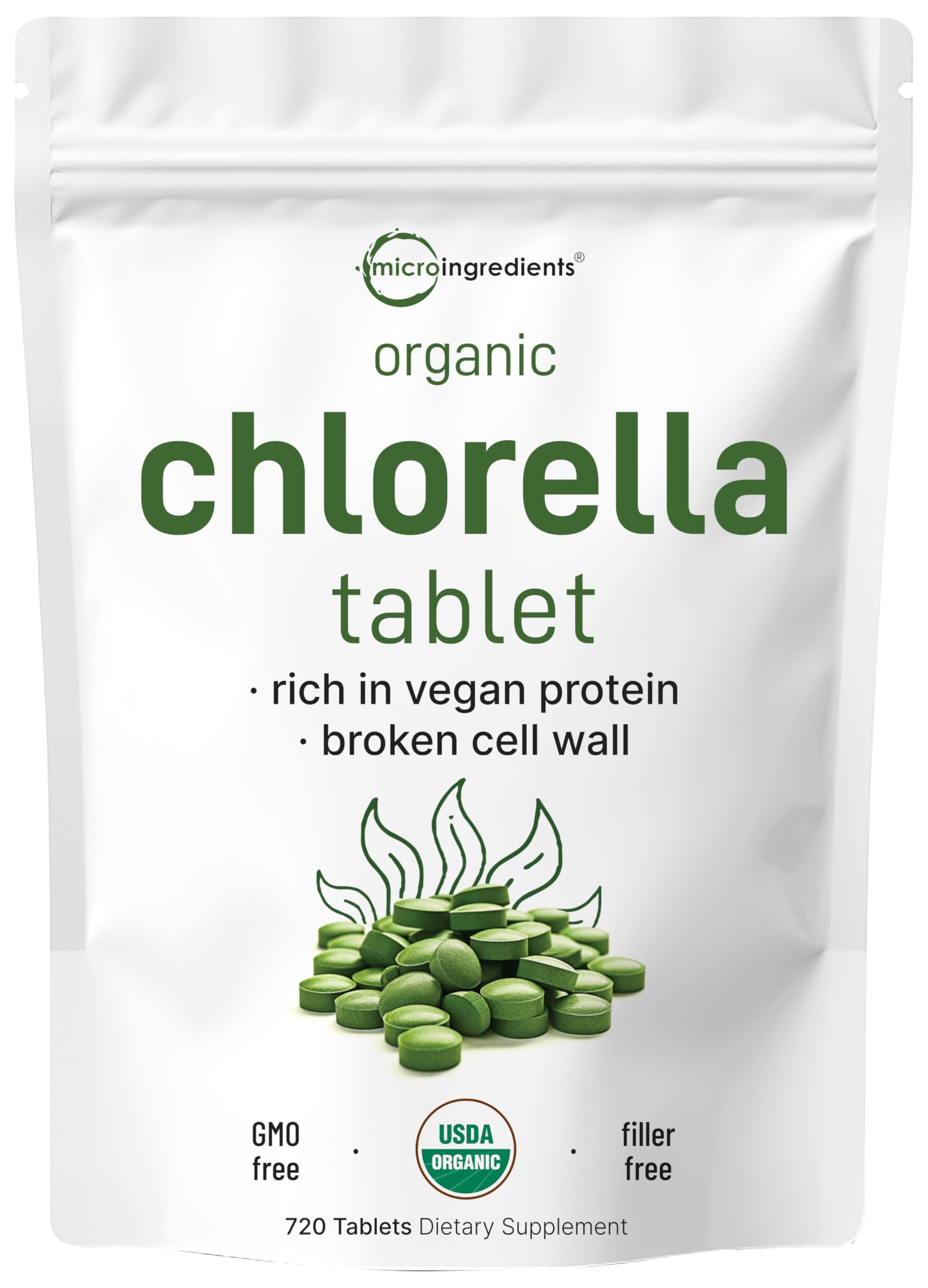 Micro Ingredients Chlorella Tablets 720 Count front view