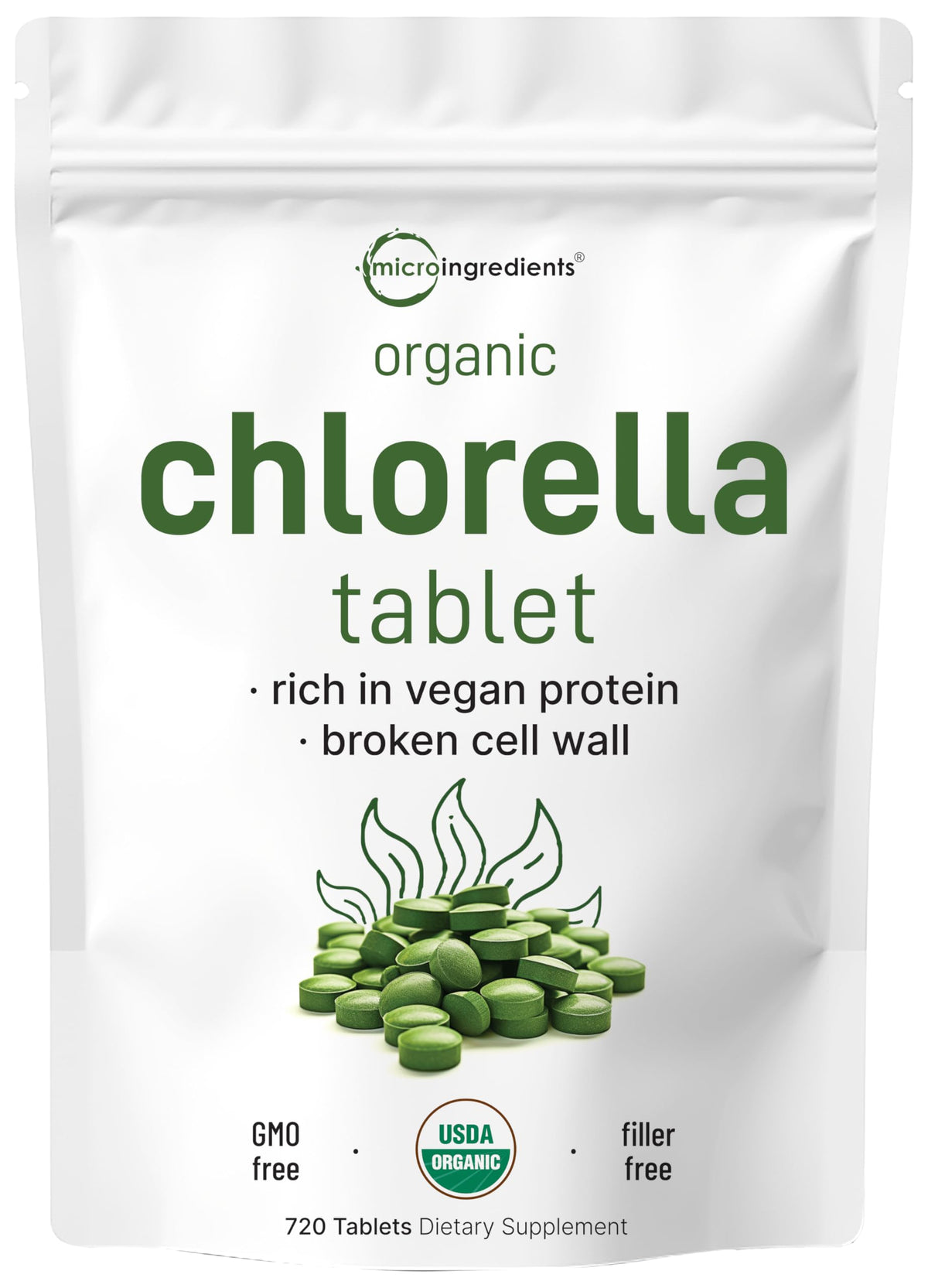 Micro Ingredients Chlorella Tablets 720 Count front view