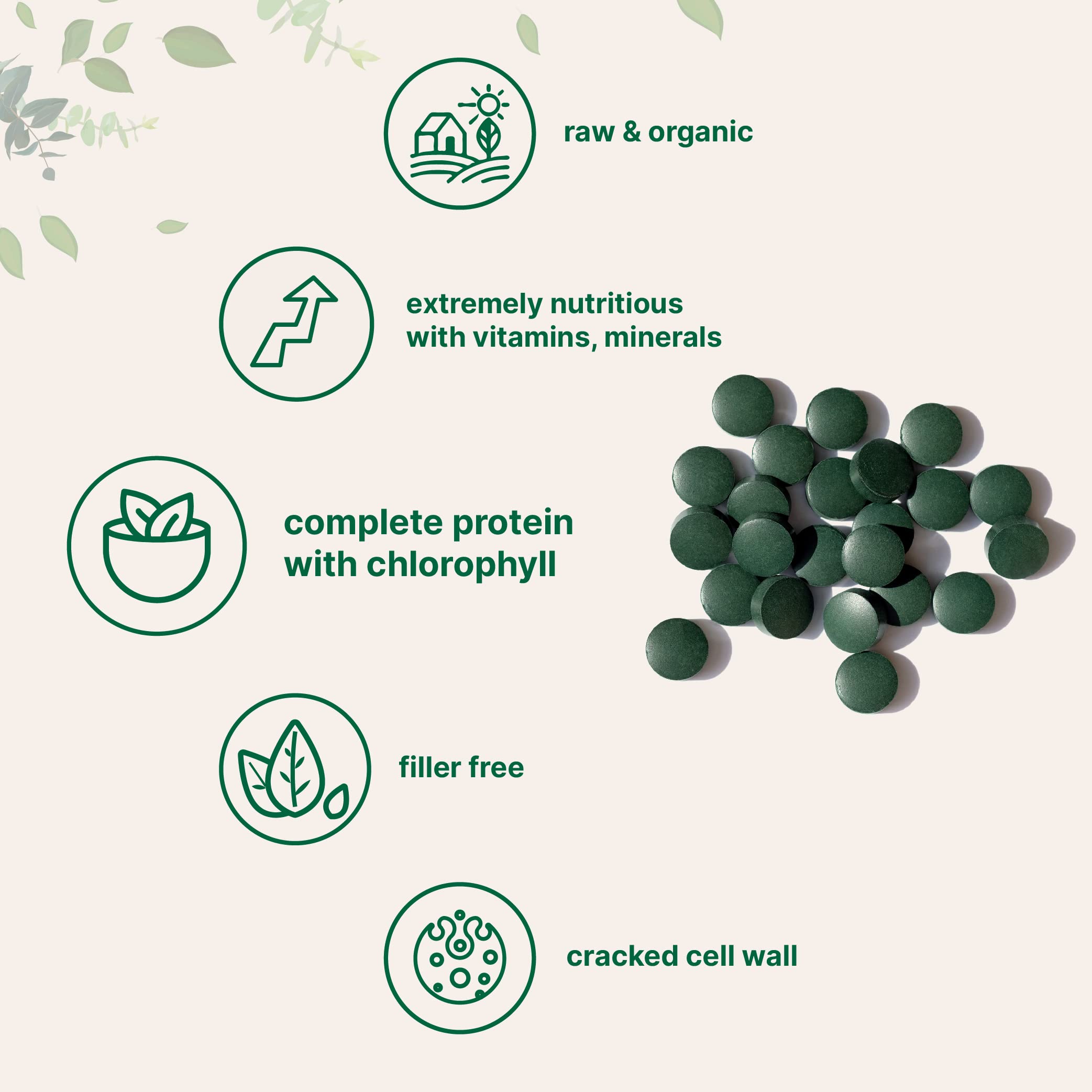 Micro Ingredients Chlorella Tablets on a wooden table