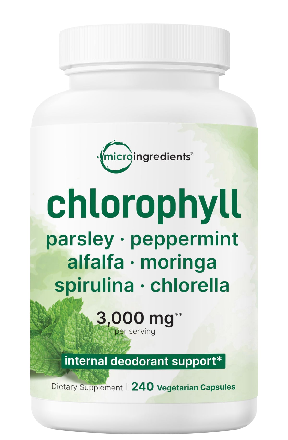 Micro Ingredients Chlorophyll Complex 240 veggie capsules bottle front view