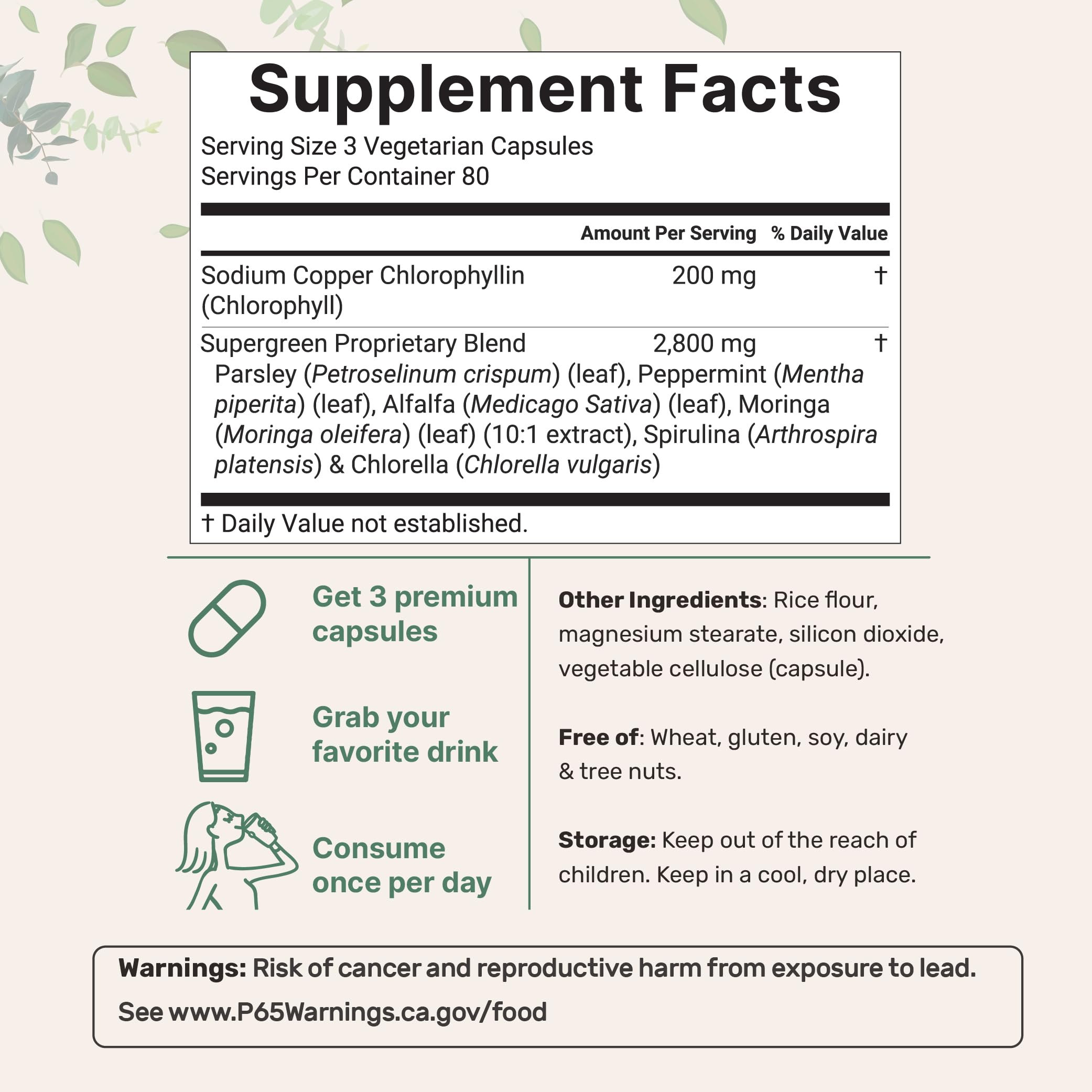 Micro Ingredients Chlorophyll Complex 240 veggie capsules side view