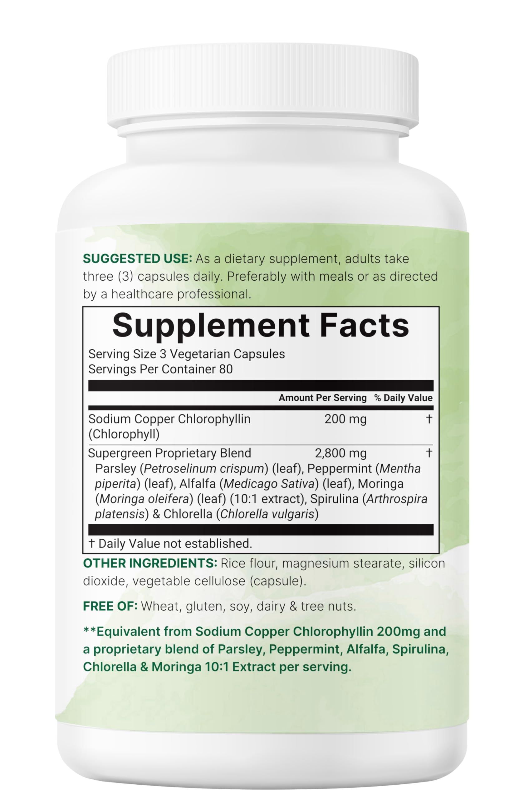 Micro Ingredients Chlorophyll Complex 240 veggie capsules with measuring spoon