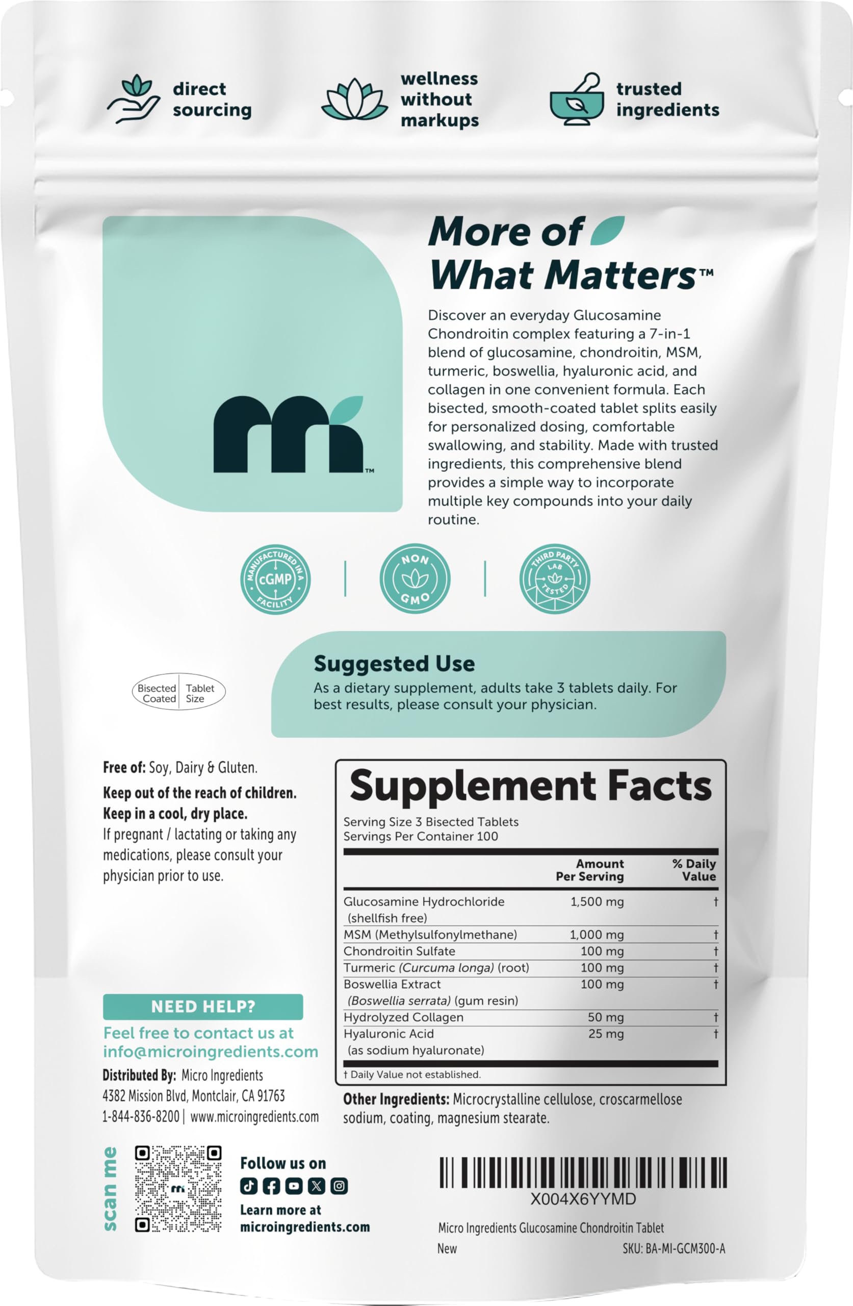 Micro Ingredients Chondroitin pouch with tablets scattered