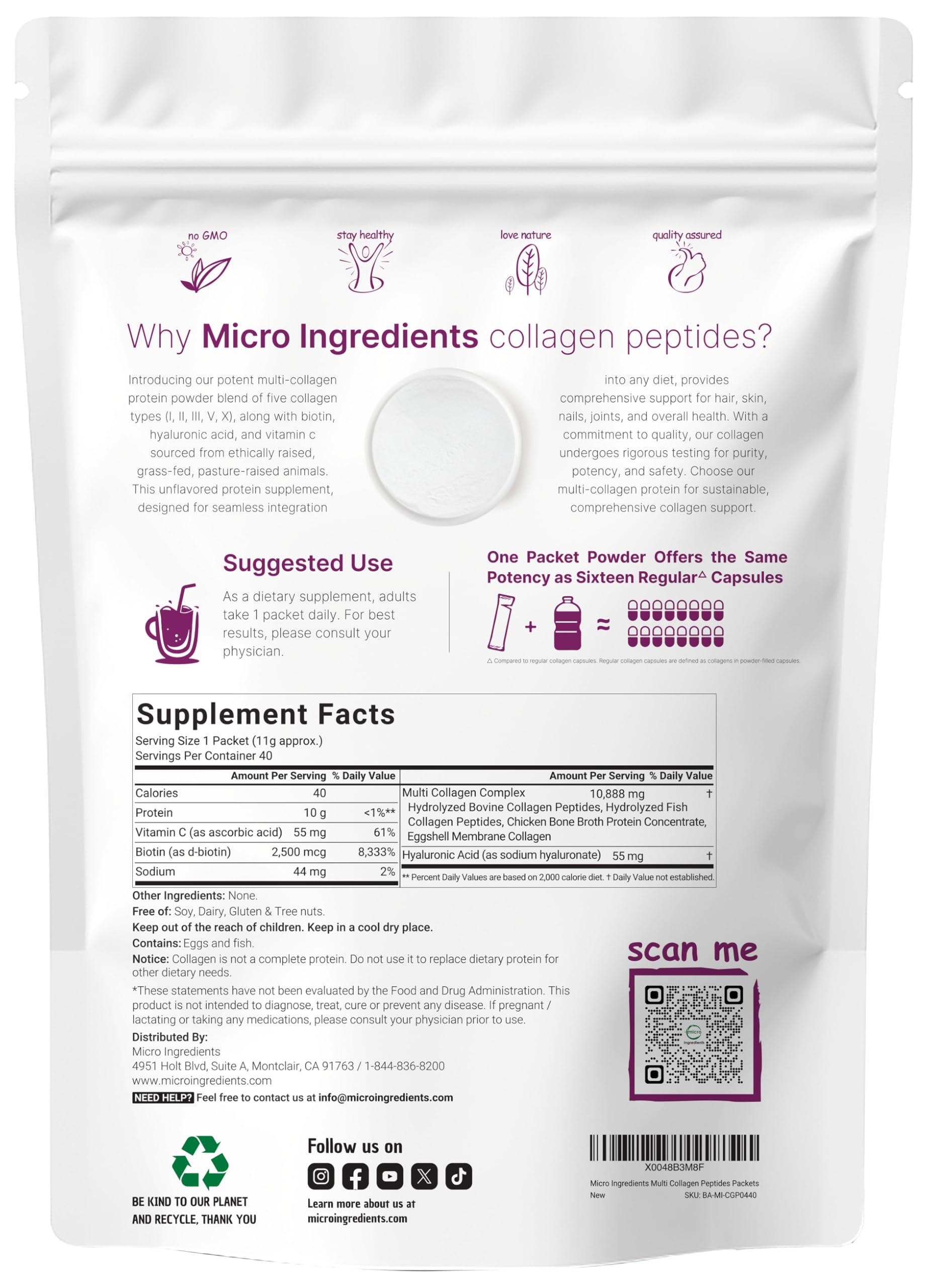 Micro Ingredients Collagen Peptide Packets packaging