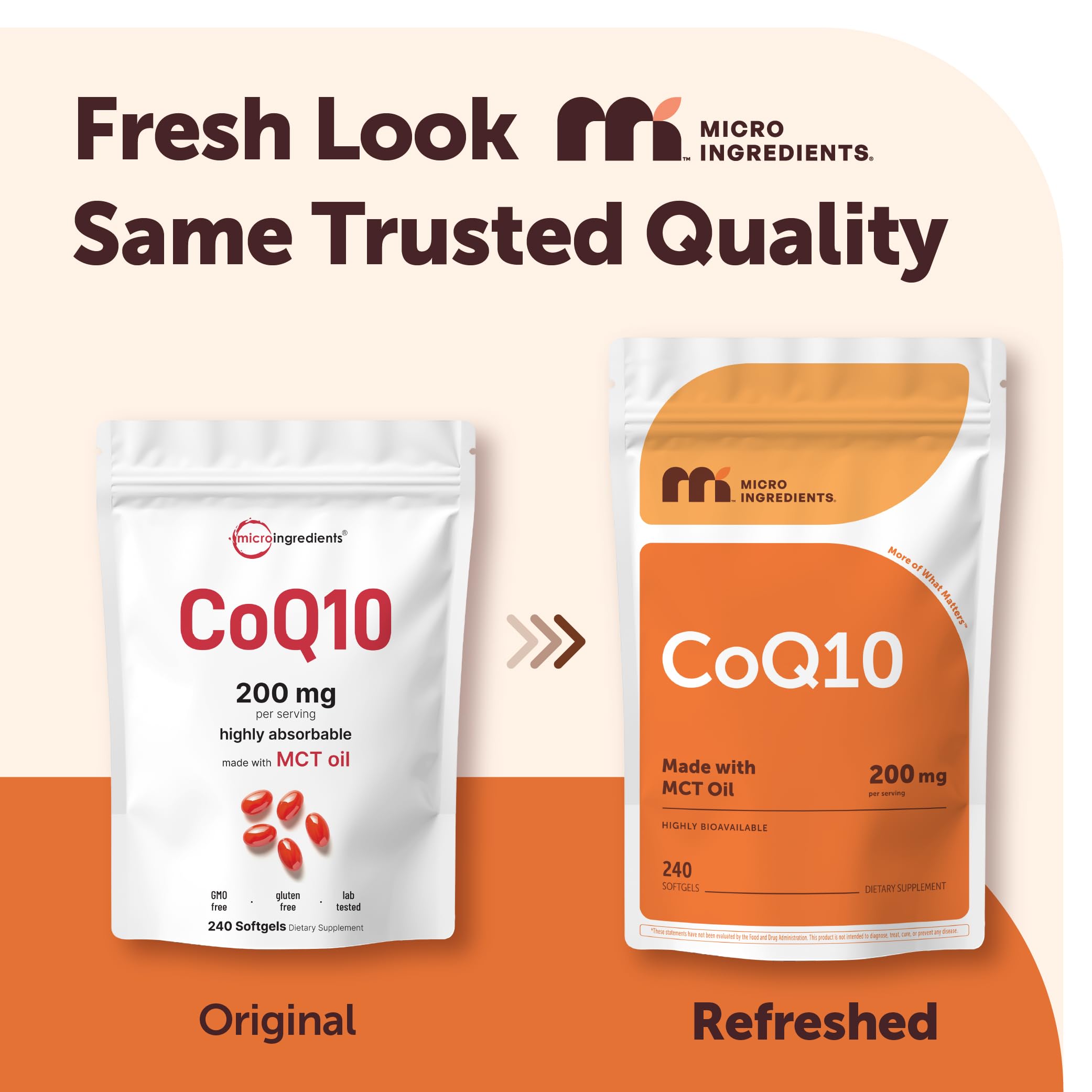 Micro Ingredients CoQ10 Softgels 200mg back view with ingredients