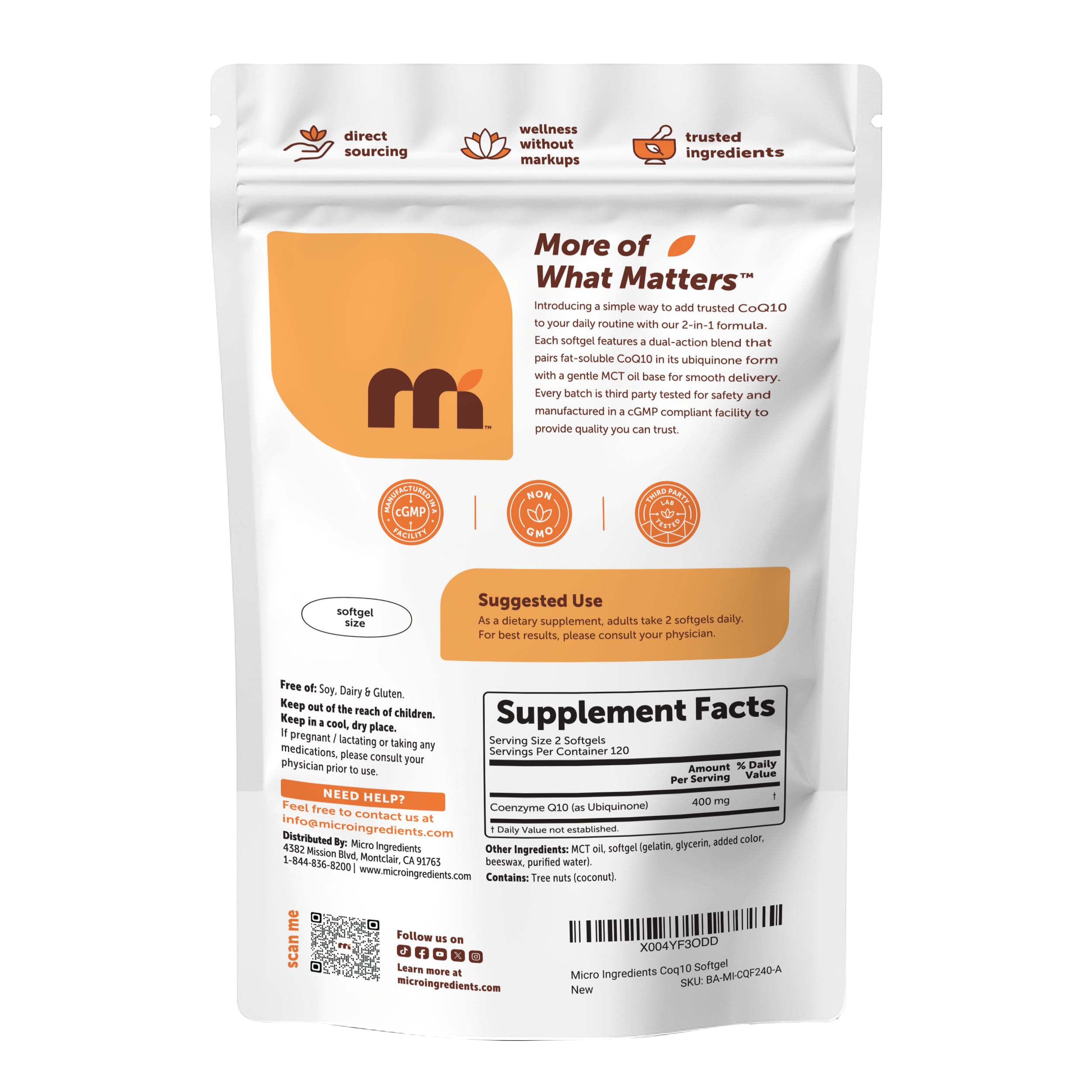 Micro Ingredients CoQ10 Softgels with a measuring spoon