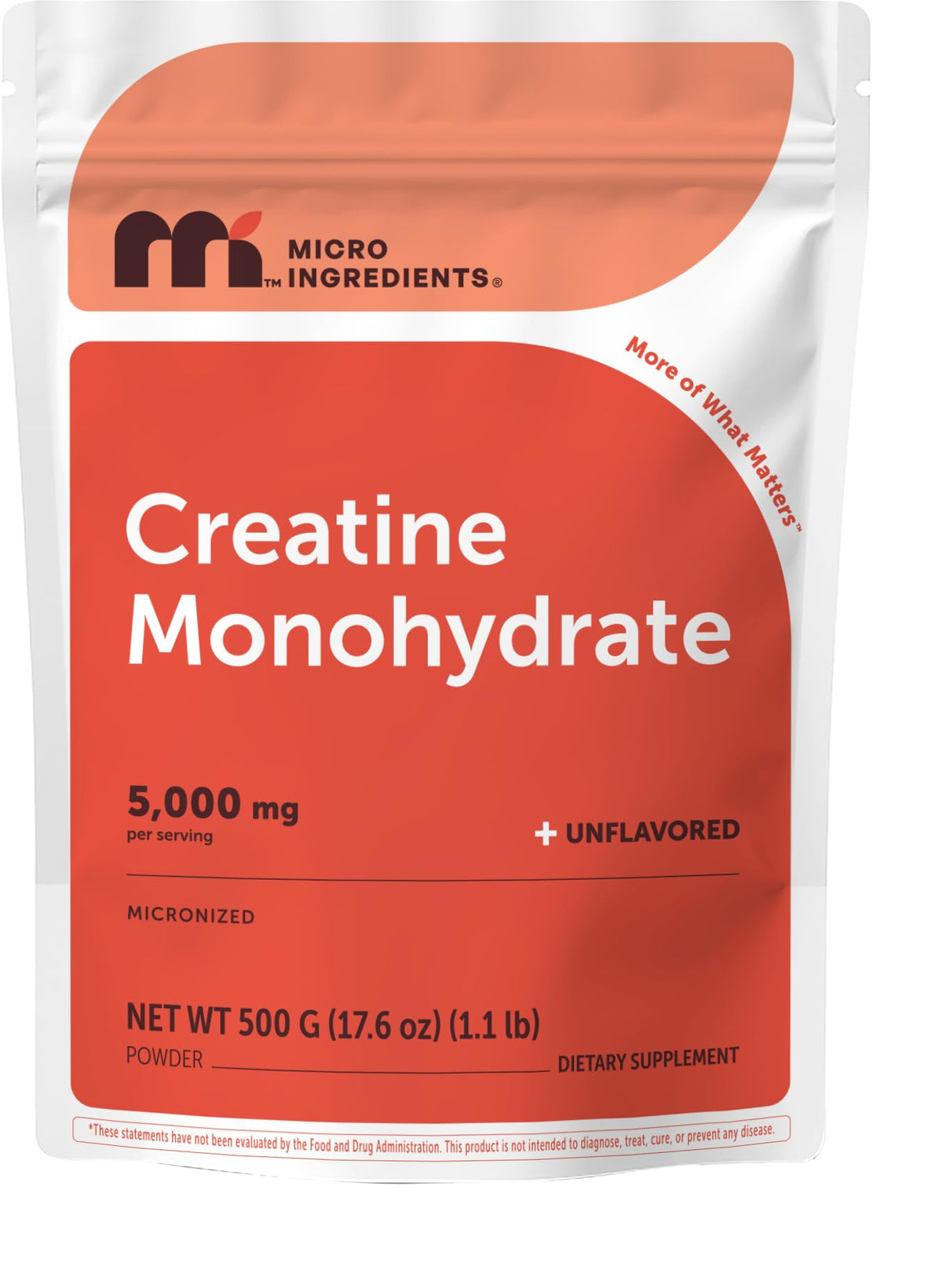 Micro Ingredients Creatine Monohydrate Powder 499g front view