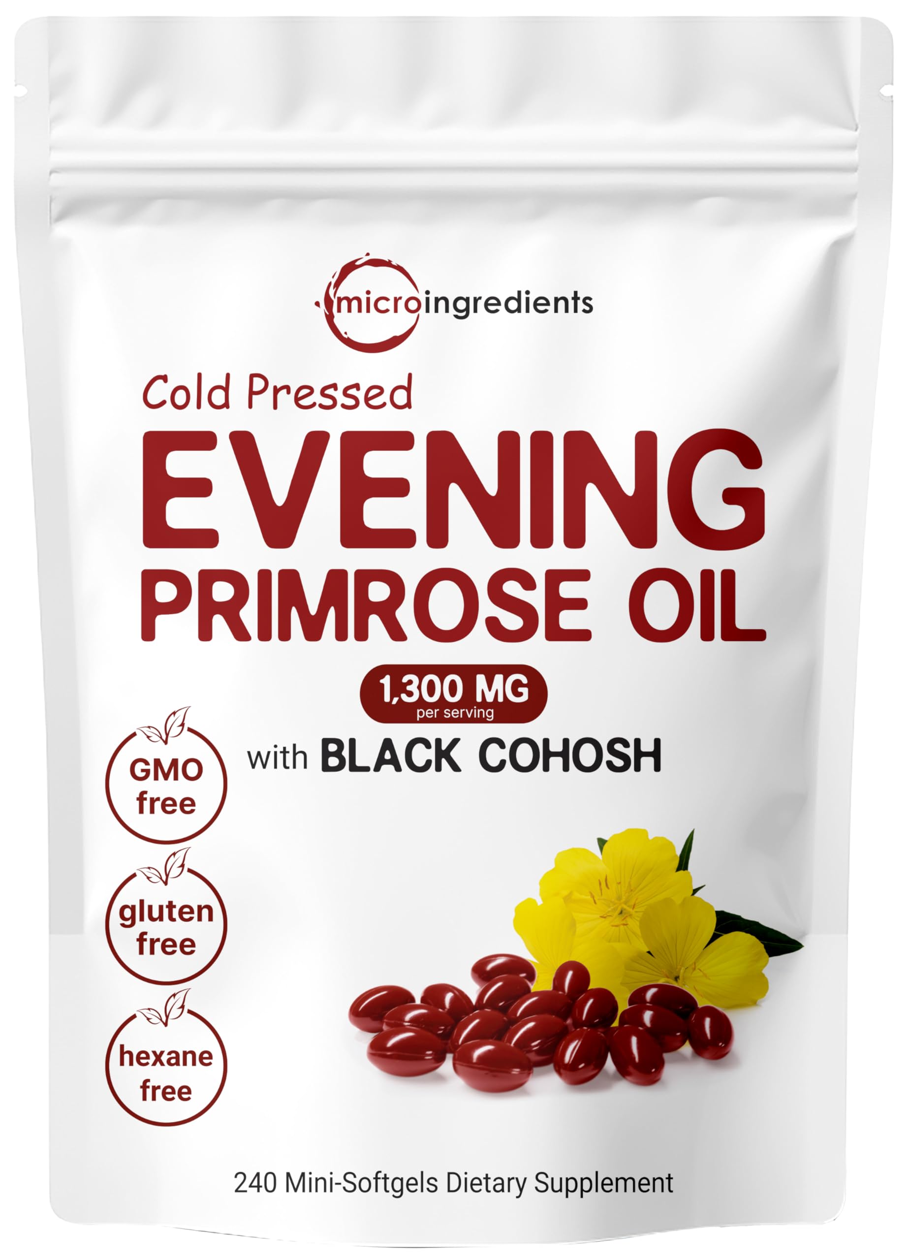 Micro Ingredients Evening Primrose Oil 240 mini softgels front view