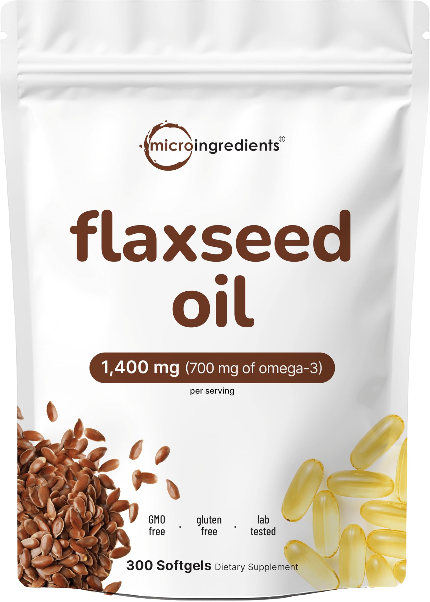 Micro Ingredients Flaxseed Oil 1400MG 300 capsules front view