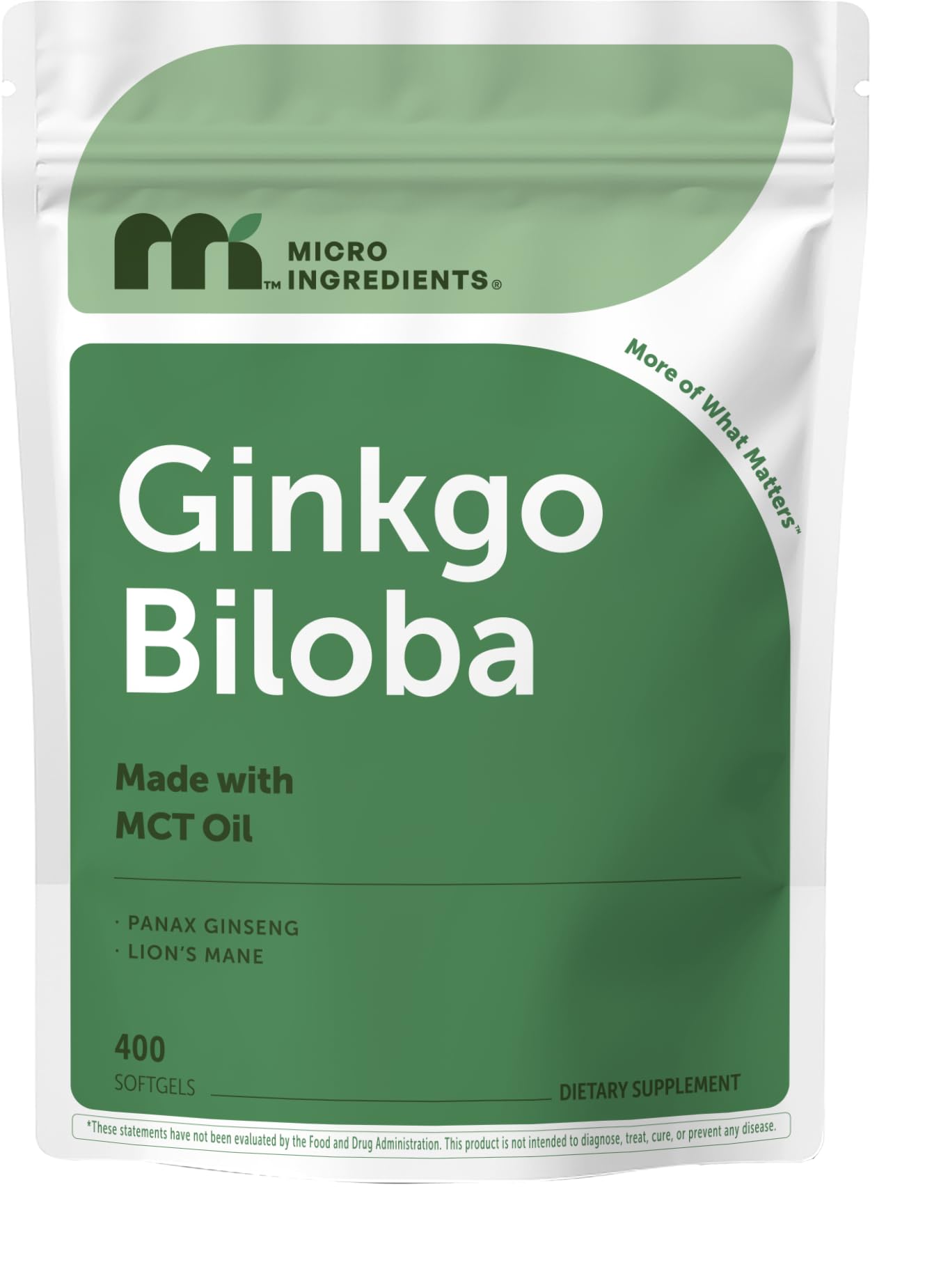Micro Ingredients Ginkgo Biloba 3-in-1 Complex softgel pouch front view