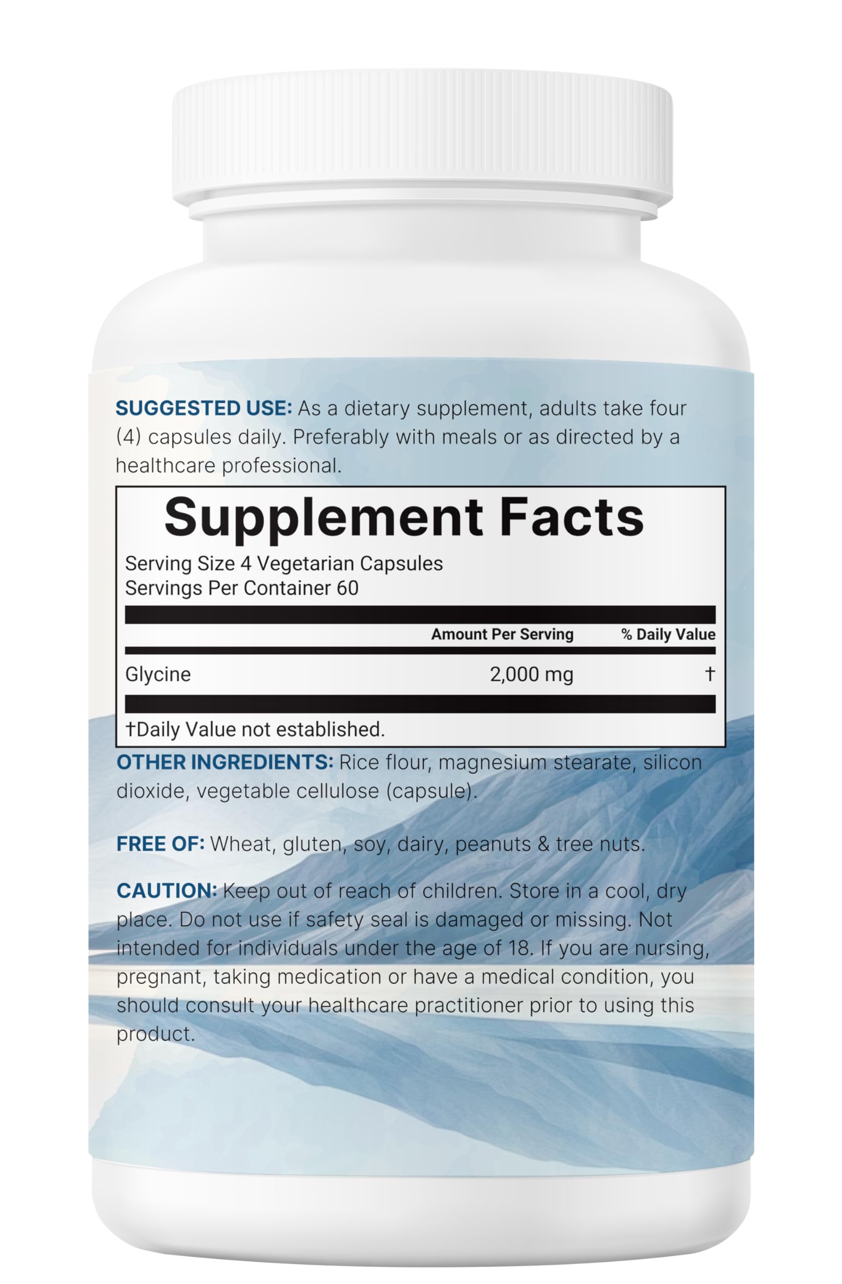 Micro Ingredients Glycine Veggie Capsules showing the back of the bottle