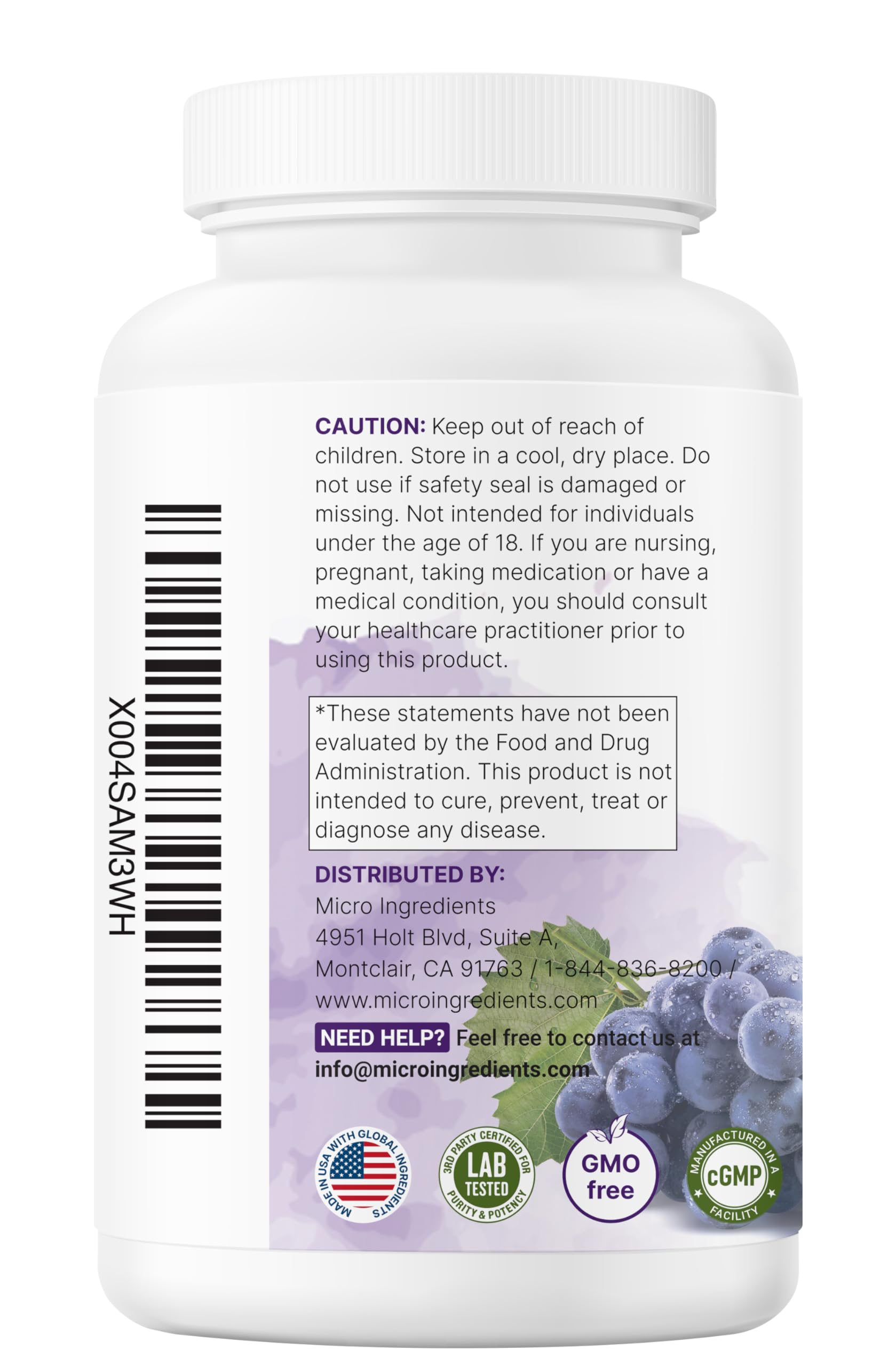 Micro Ingredients Grape Seed Extract bottle on a kitchen counter