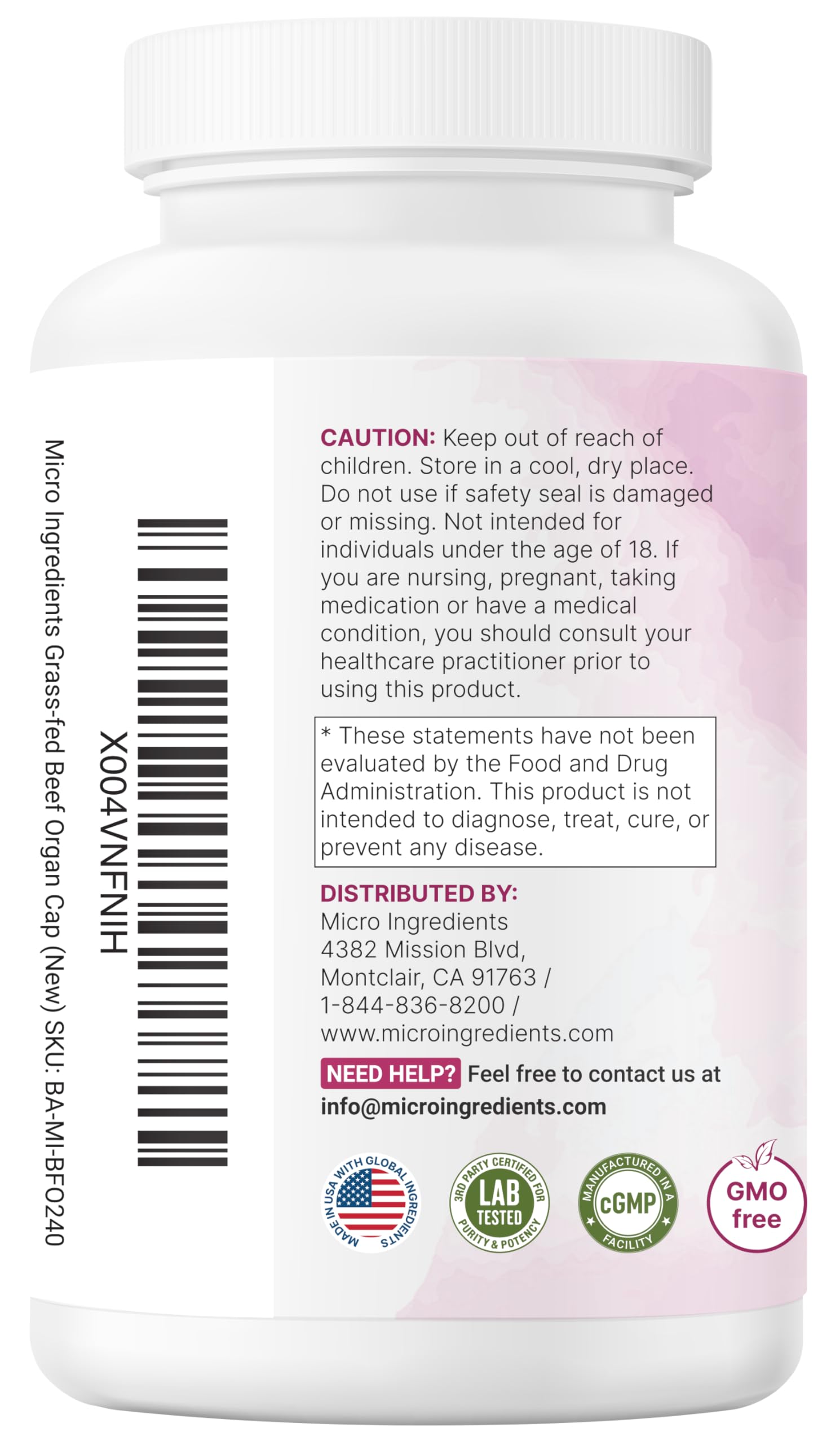 Micro Ingredients Grass-Fed Beef Organ for Women with fresh ingredients