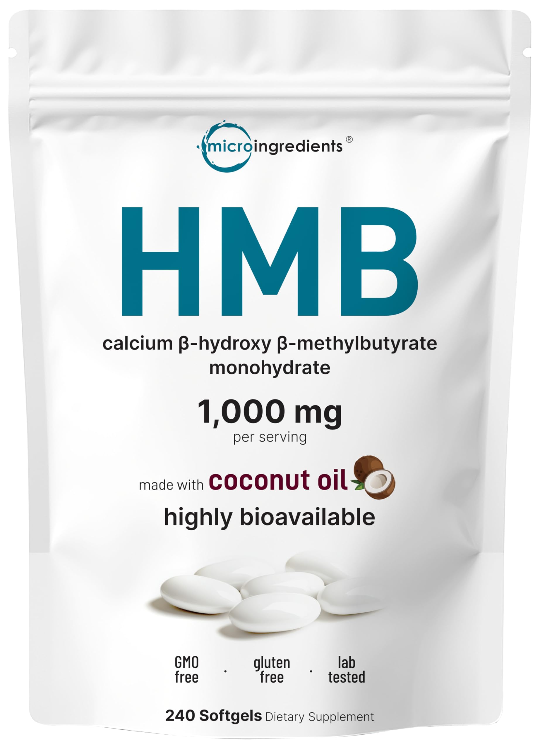 Micro Ingredients HMB Softgels 240 count front view