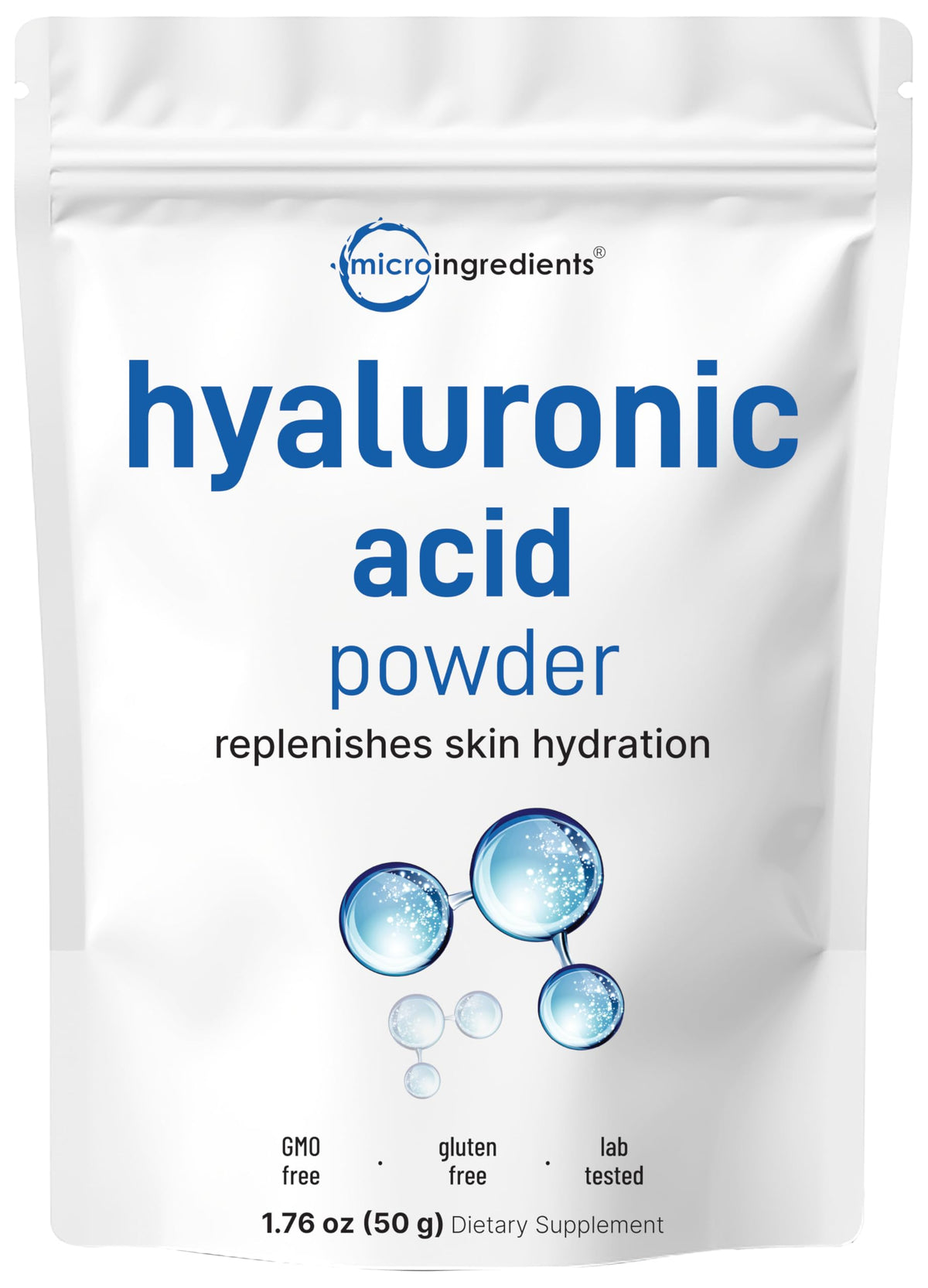Micro Ingredients Hyaluronic Acid Powder 50g front view