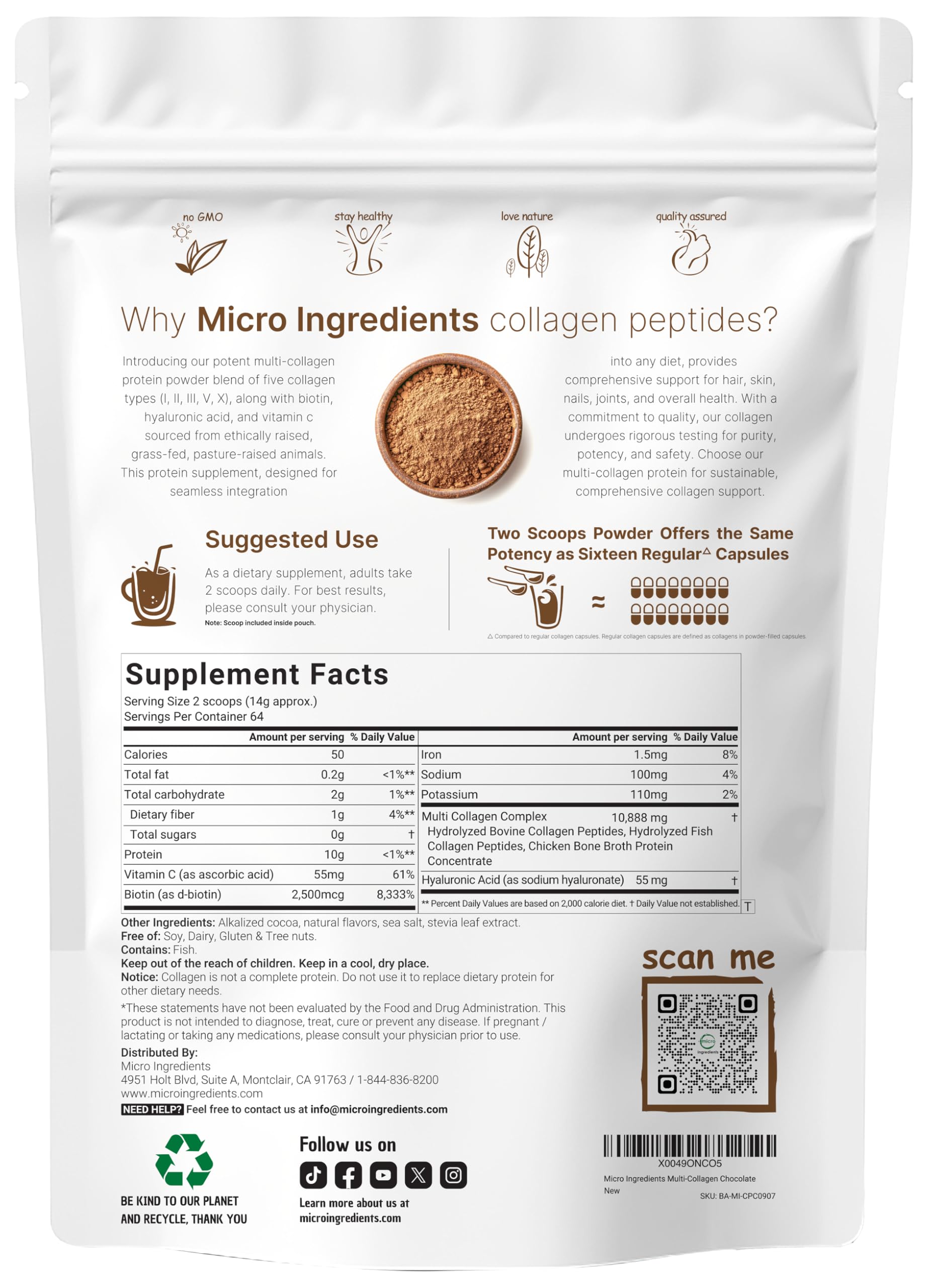 Micro Ingredients Hydrolyzed Collagen Peptides Powder 907g packaging