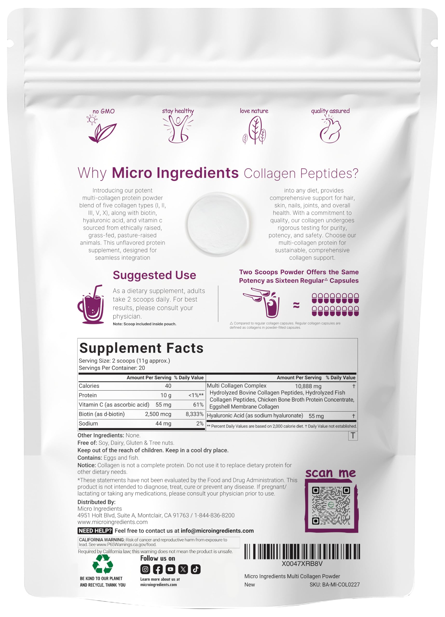 Micro Ingredients Hydrolyzed Collagen Peptides Powder packaging