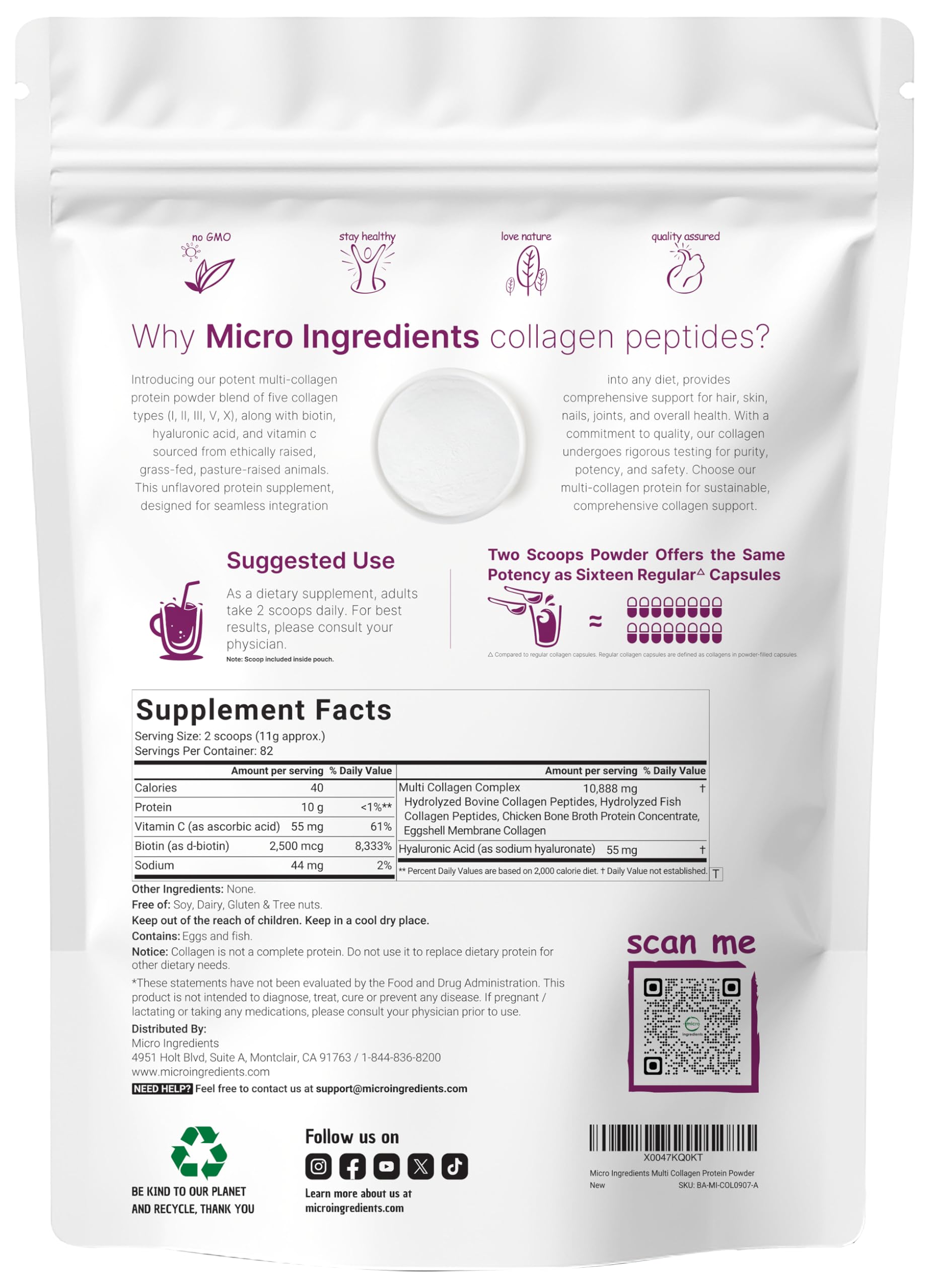 Micro Ingredients Hydrolyzed Collagen Peptides Powder packaging