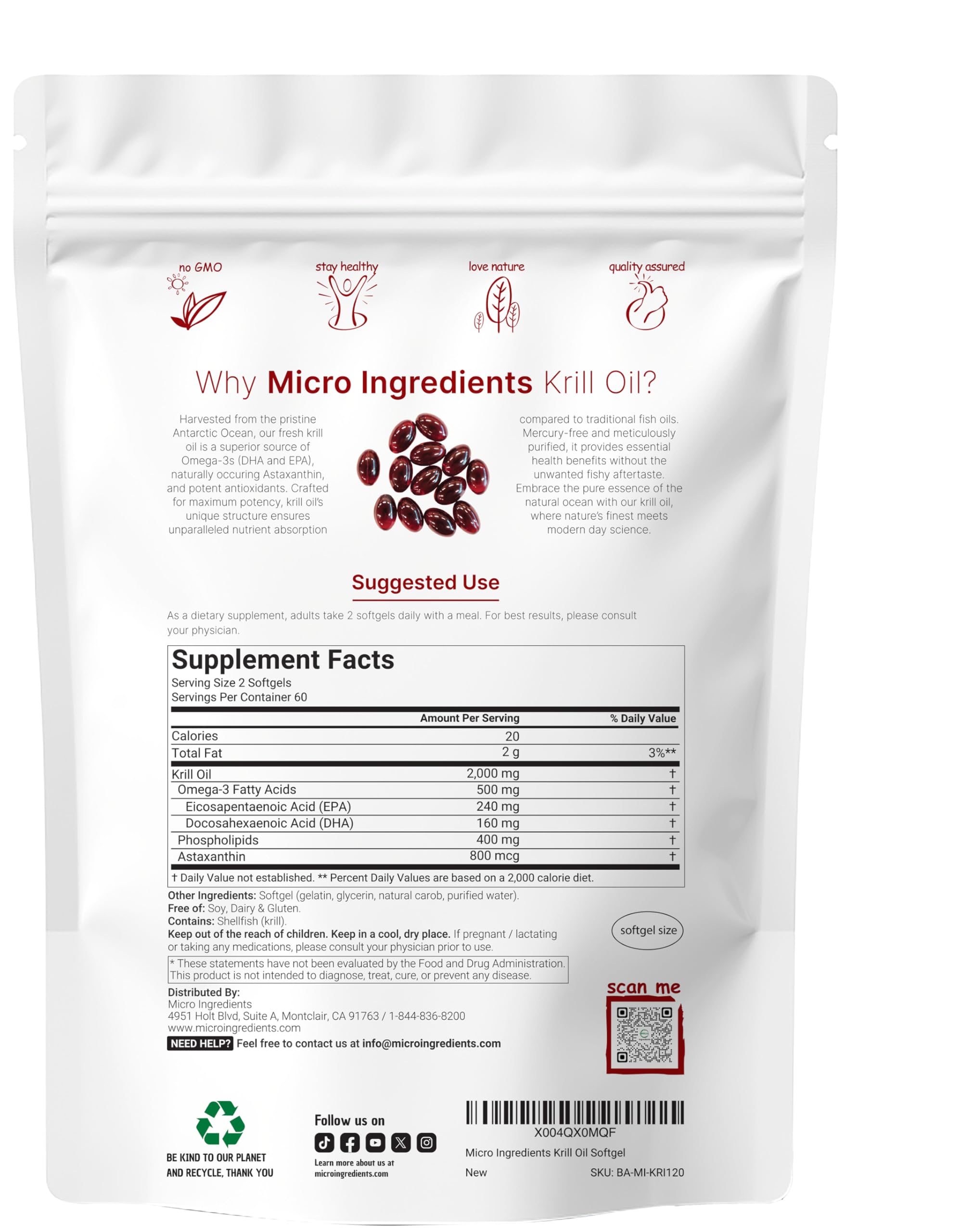 Micro Ingredients Krill Oil Softgels 120 count packaging