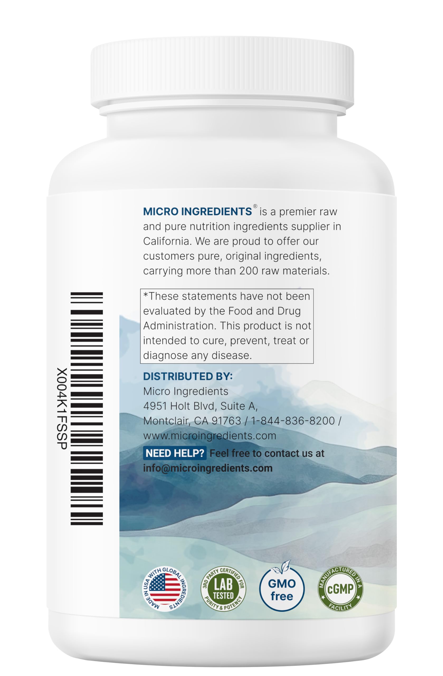 Micro Ingredients L-Lysine Hydrochloride 300 veggie capsules side view
