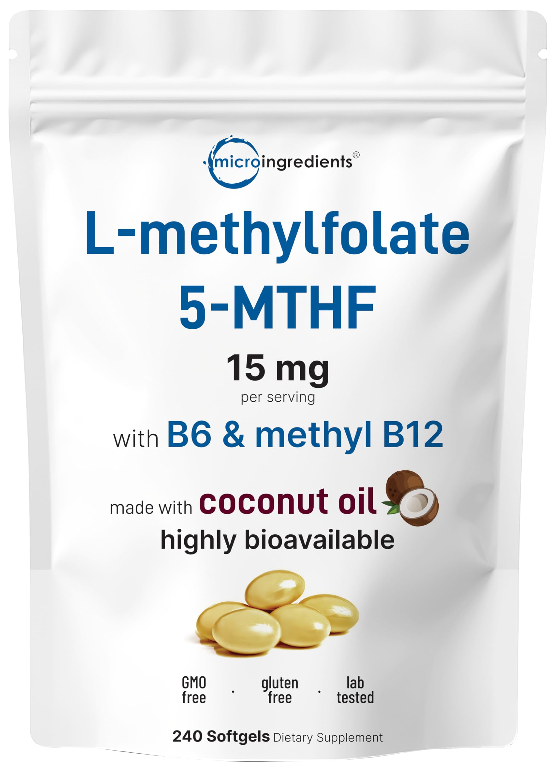 Micro Ingredients L-Methylfolate softgels front view with packaging
