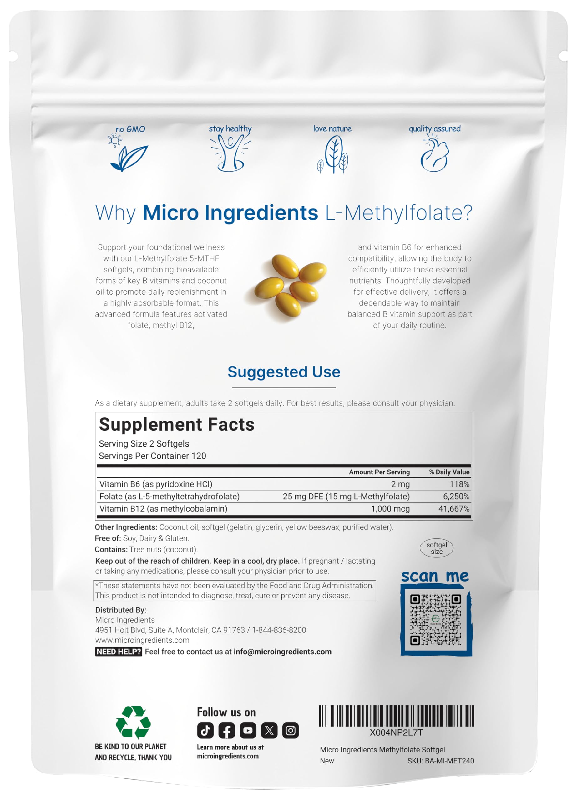 Micro Ingredients L-Methylfolate softgels side view showing softgel size