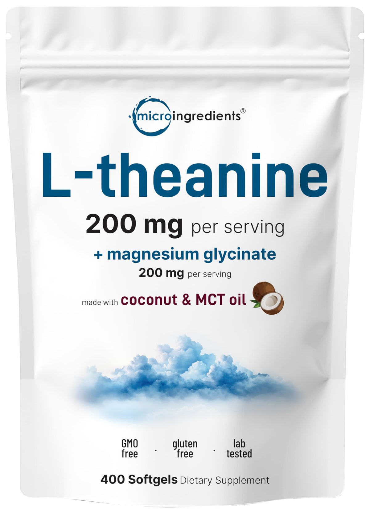 Micro Ingredients L-Theanine with Magnesium Glycinate softgels front view