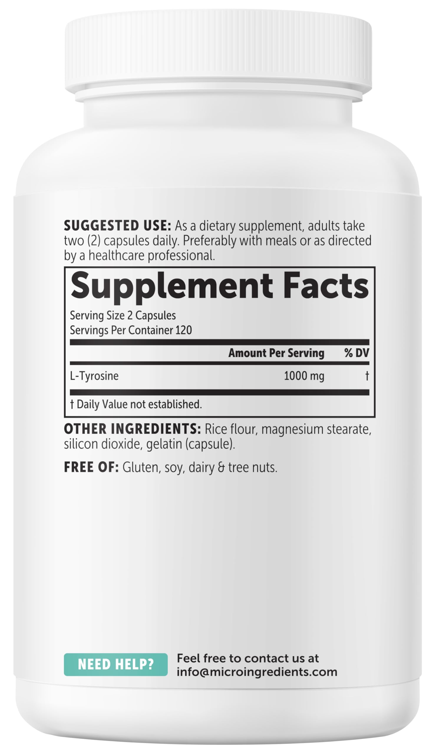 Micro Ingredients L-Tyrosine bottle with a clean background