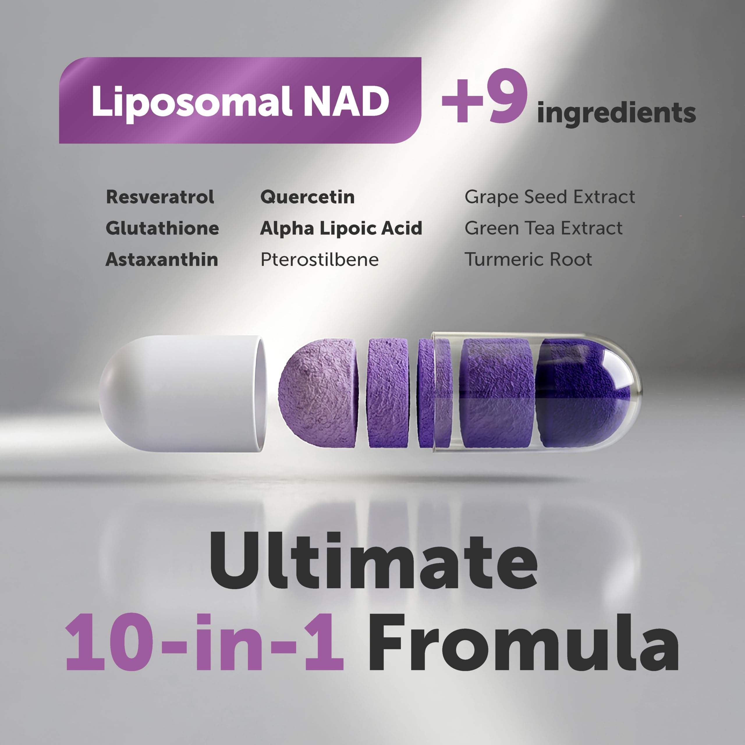 Micro Ingredients Liposomal NAD+ 10-in-1 Supplement label close-up