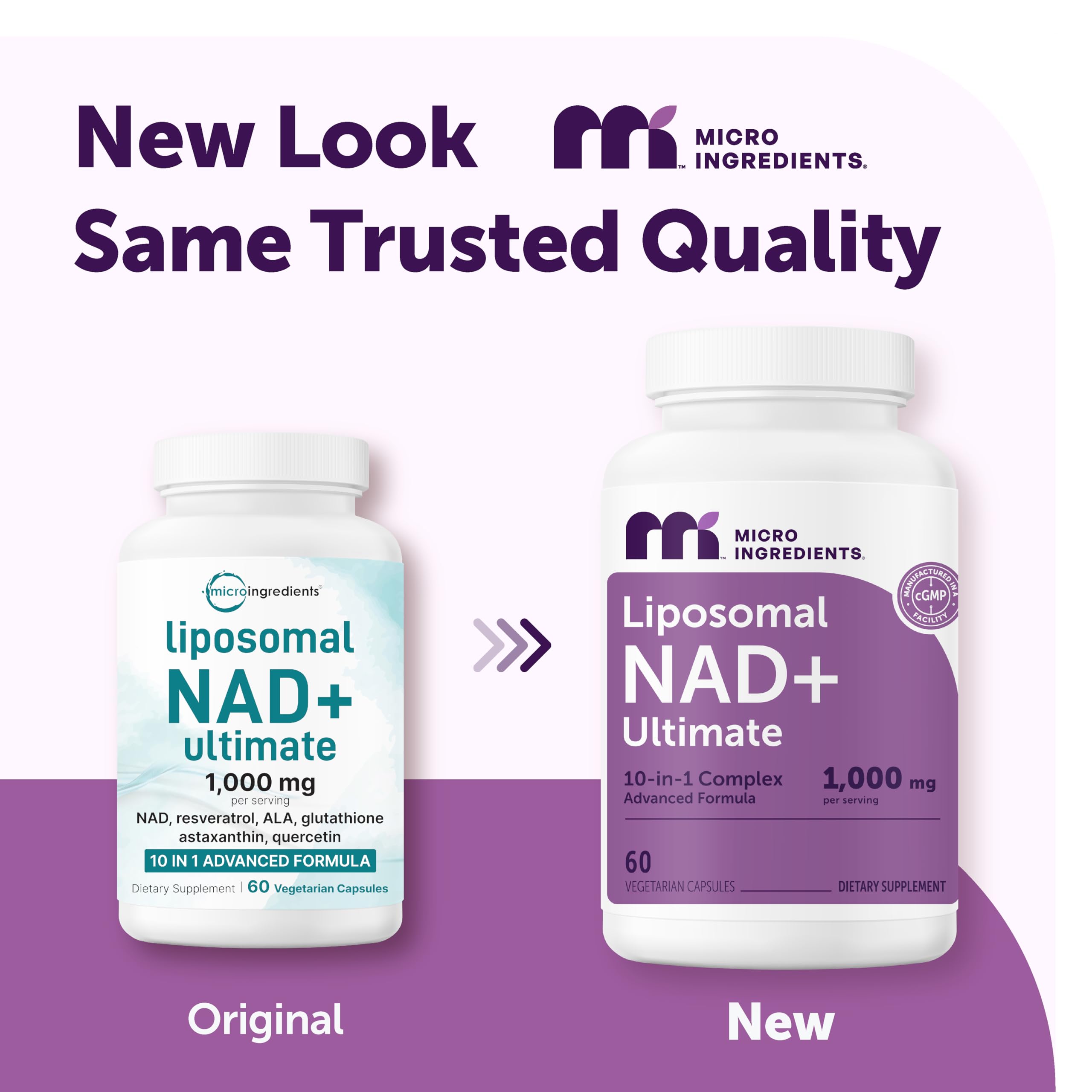 Micro Ingredients Liposomal NAD+ 10-in-1 vegetarian capsules side view