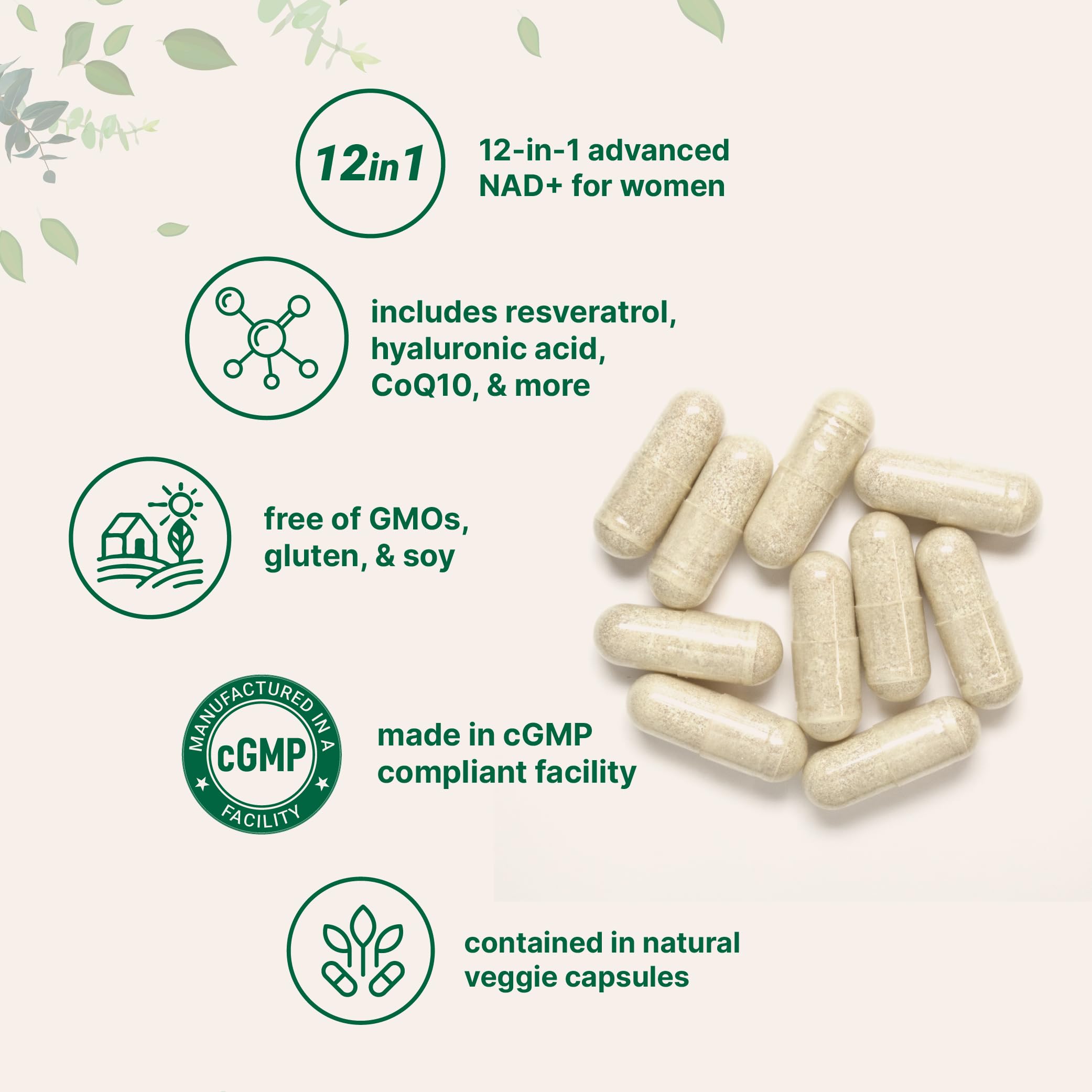 Micro Ingredients Liposomal NAD+ 12-in-1 Supplement capsules close-up