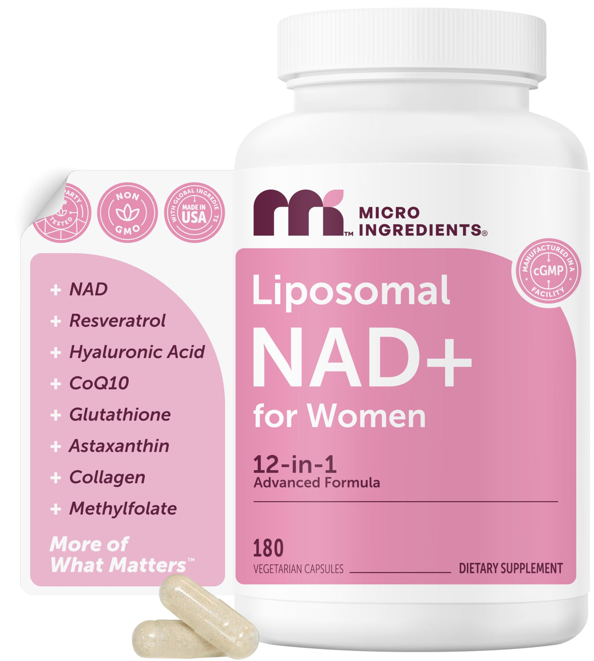 Micro Ingredients Liposomal NAD+ 12-in-1 Supplement front view