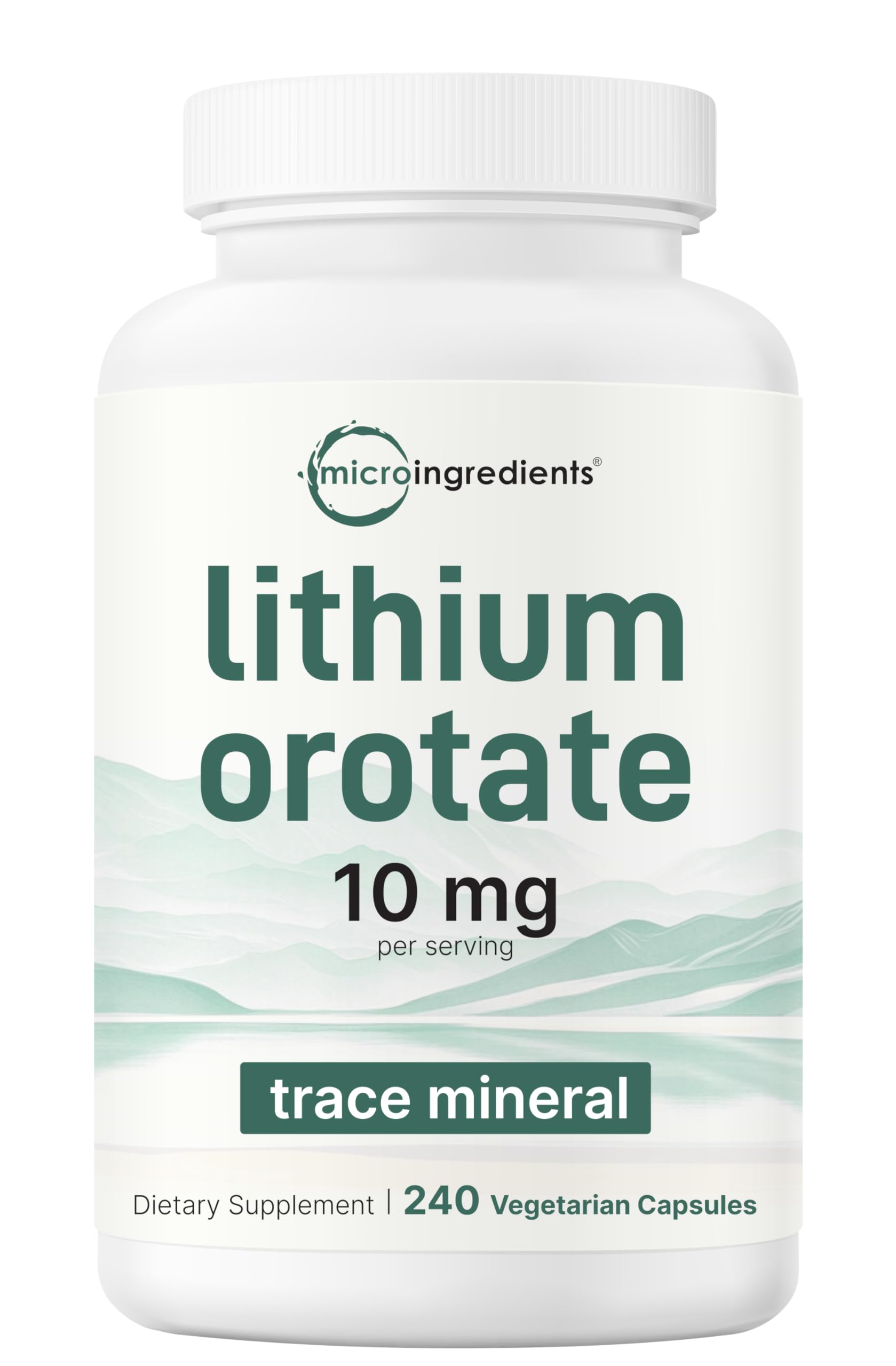 Micro Ingredients Lithium Orotate 240 vegetarian capsules front view