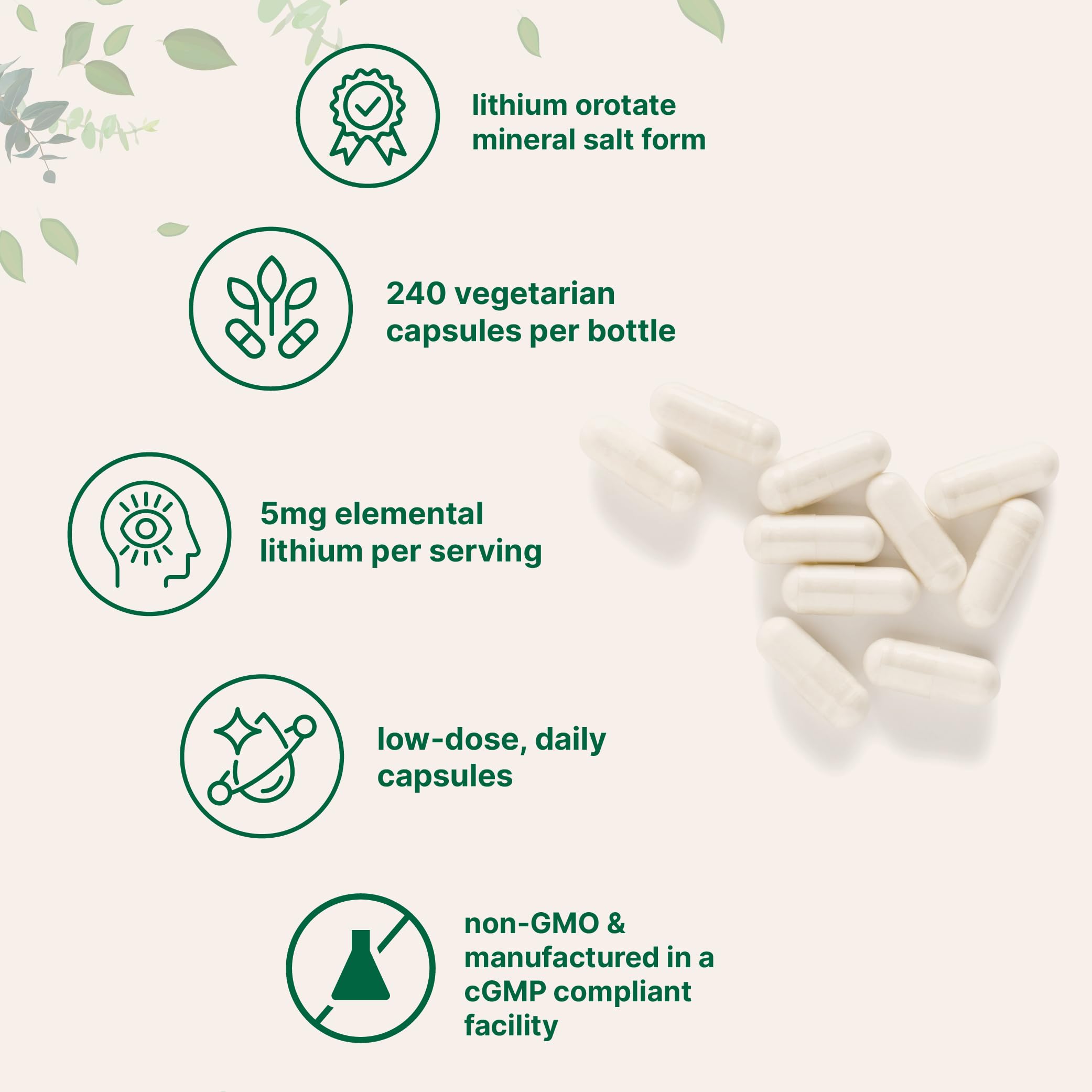 Micro Ingredients lithium orotate vegetarian capsules pouring out