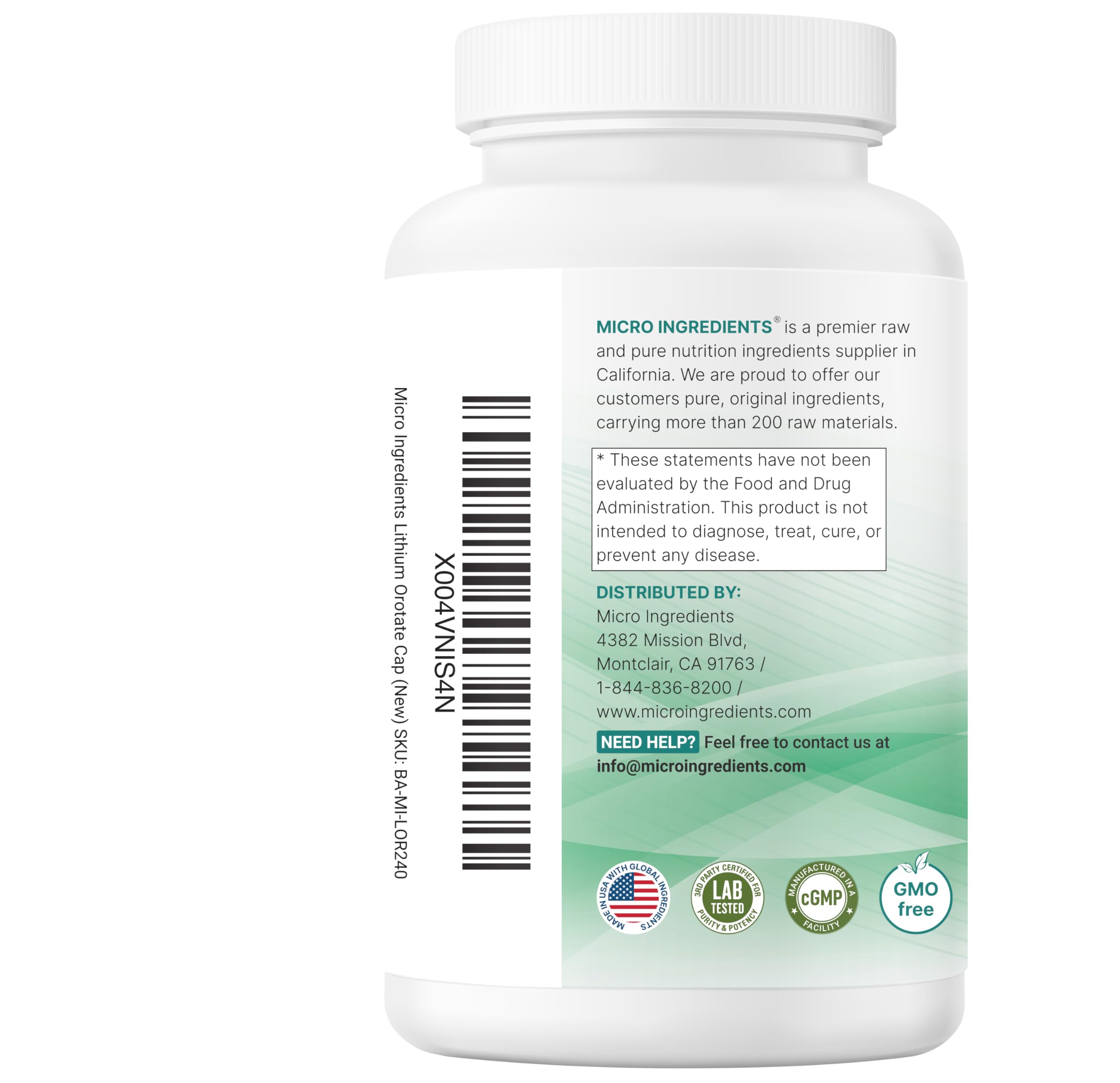 Micro Ingredients lithium orotate vegetarian capsules with measuring spoon