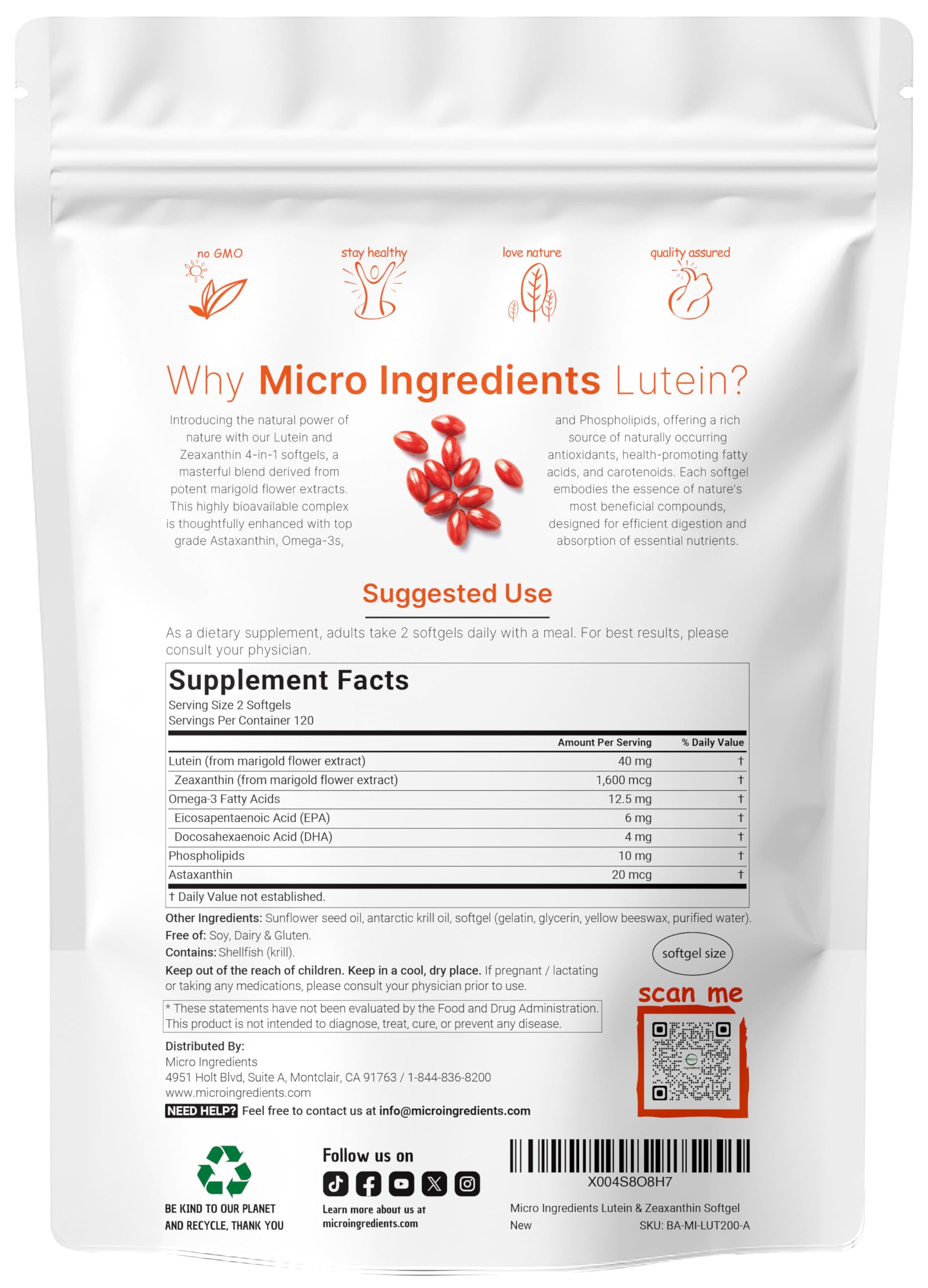 Micro Ingredients Lutein Softgels bottle side view