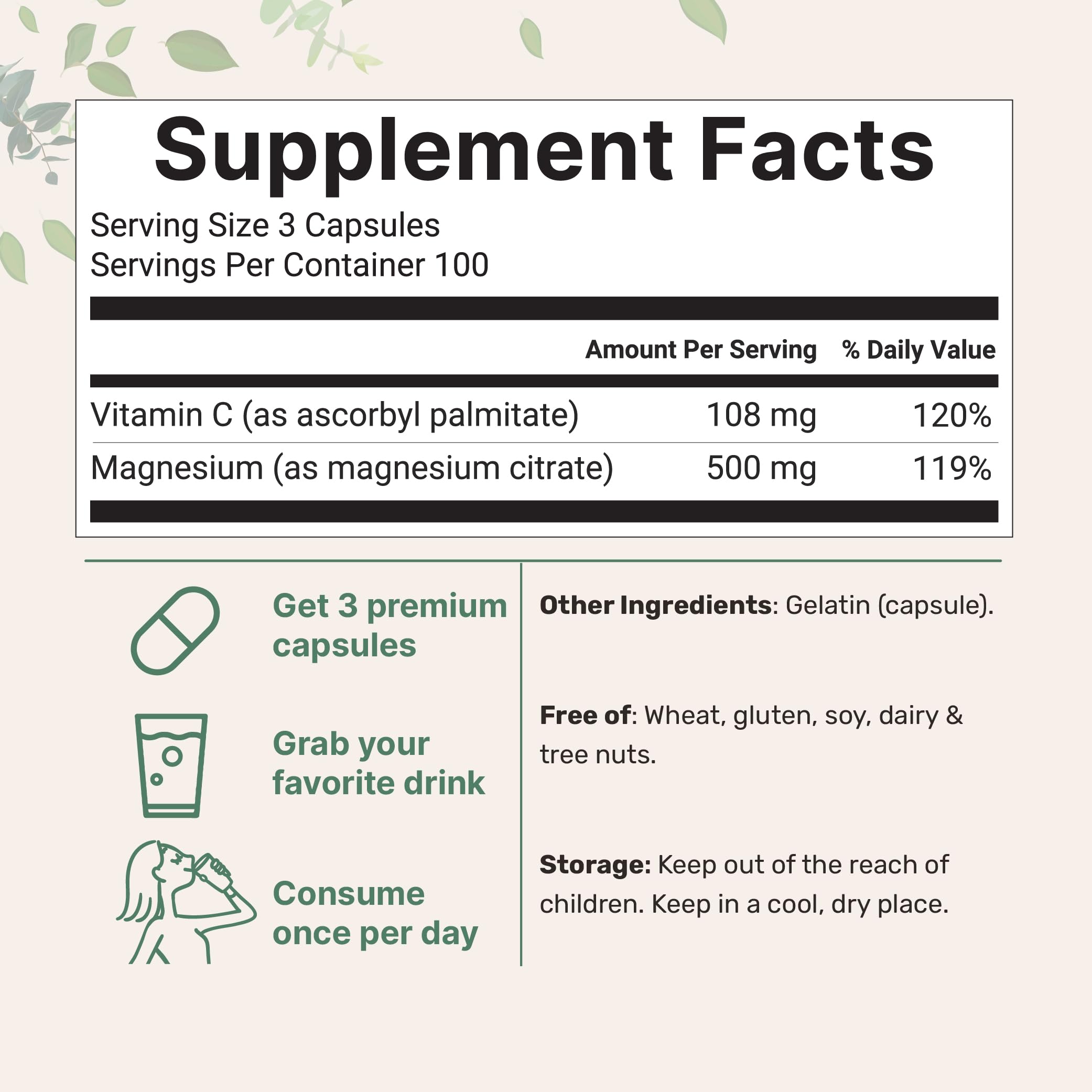 Micro Ingredients Magnesium Citrate Complex 500mg back view