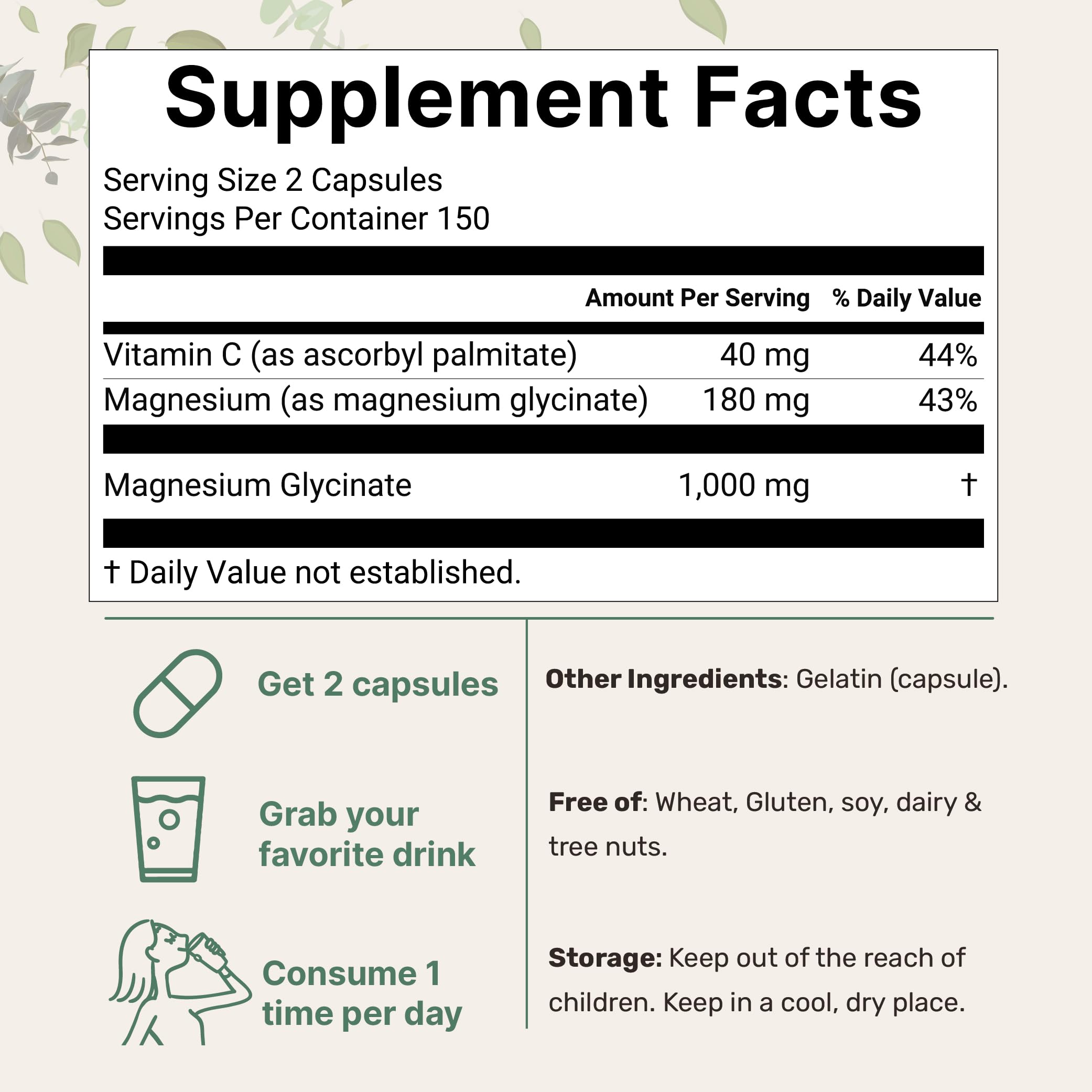Micro Ingredients Magnesium Glycinate 1000mg bottle side view
