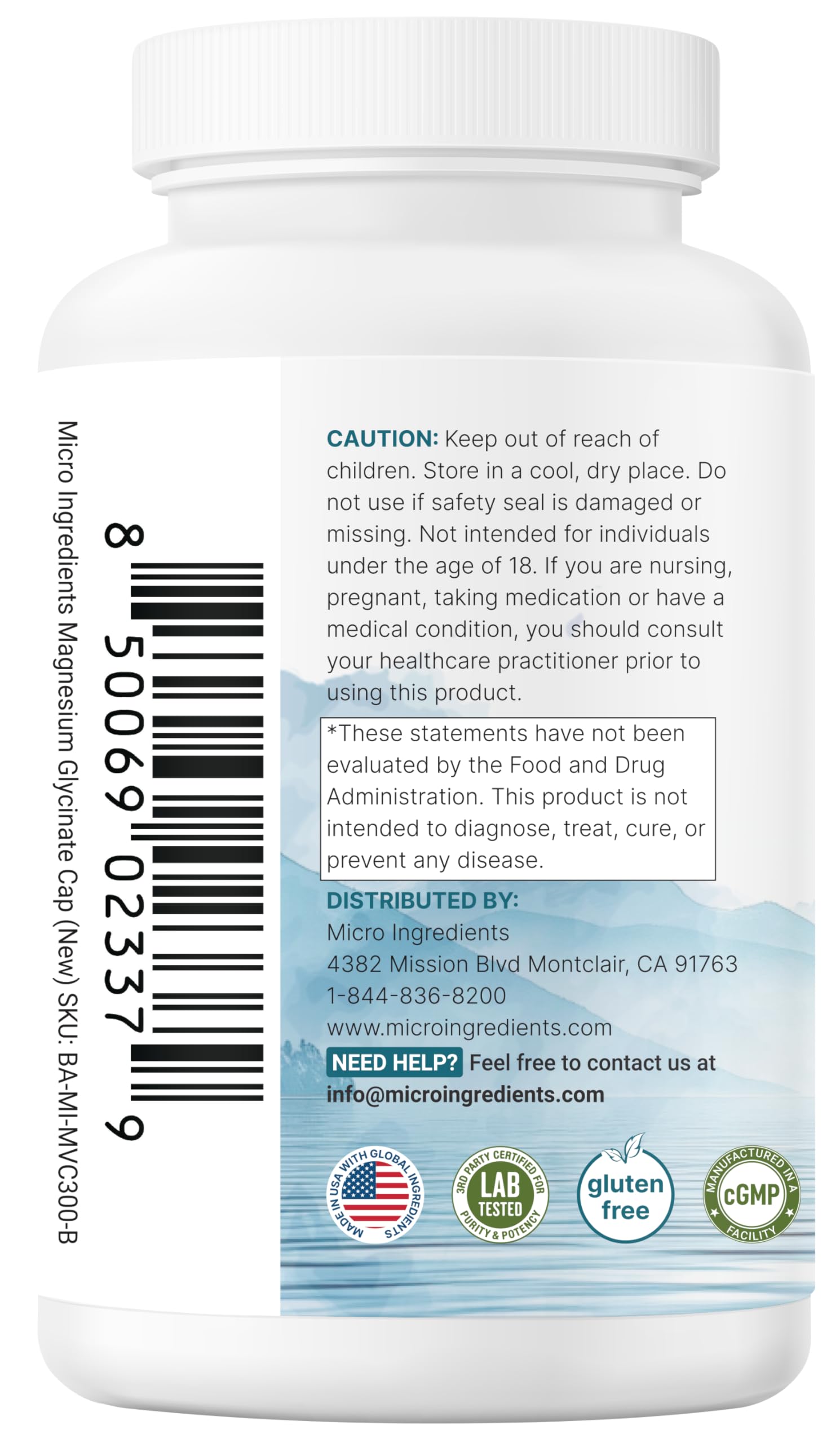 Micro Ingredients Magnesium Glycinate 1000mg capsules in a hand