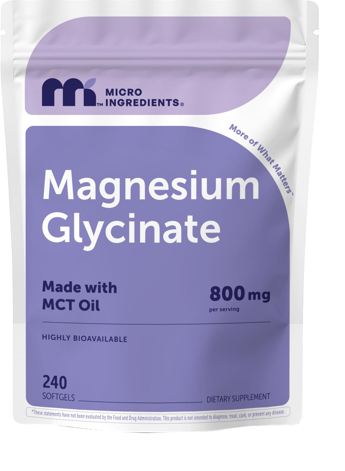Micro Ingredients Magnesium Glycinate 800mg softgels front view