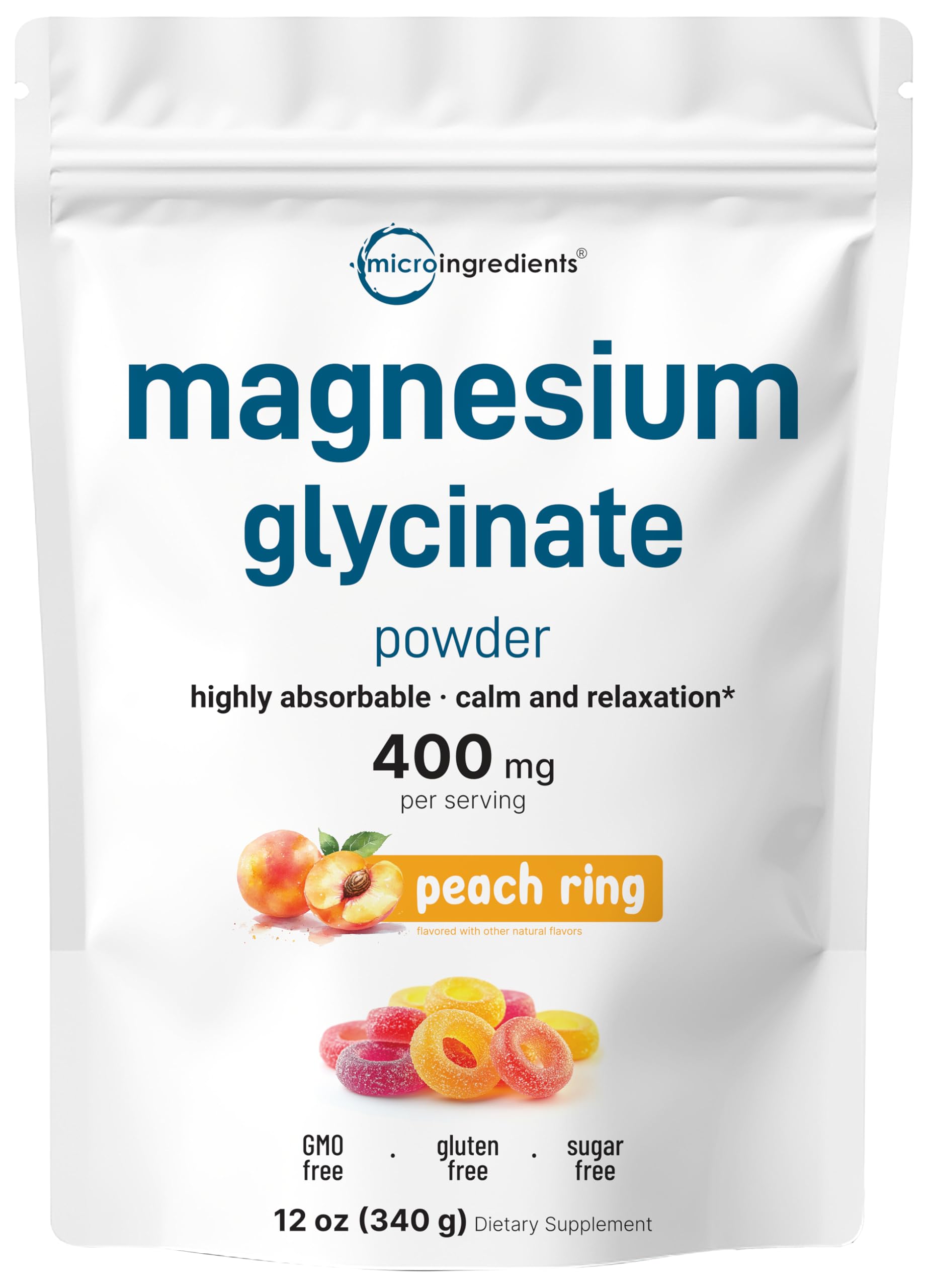 Micro Ingredients Magnesium Glycinate Powder 330g packaging front view