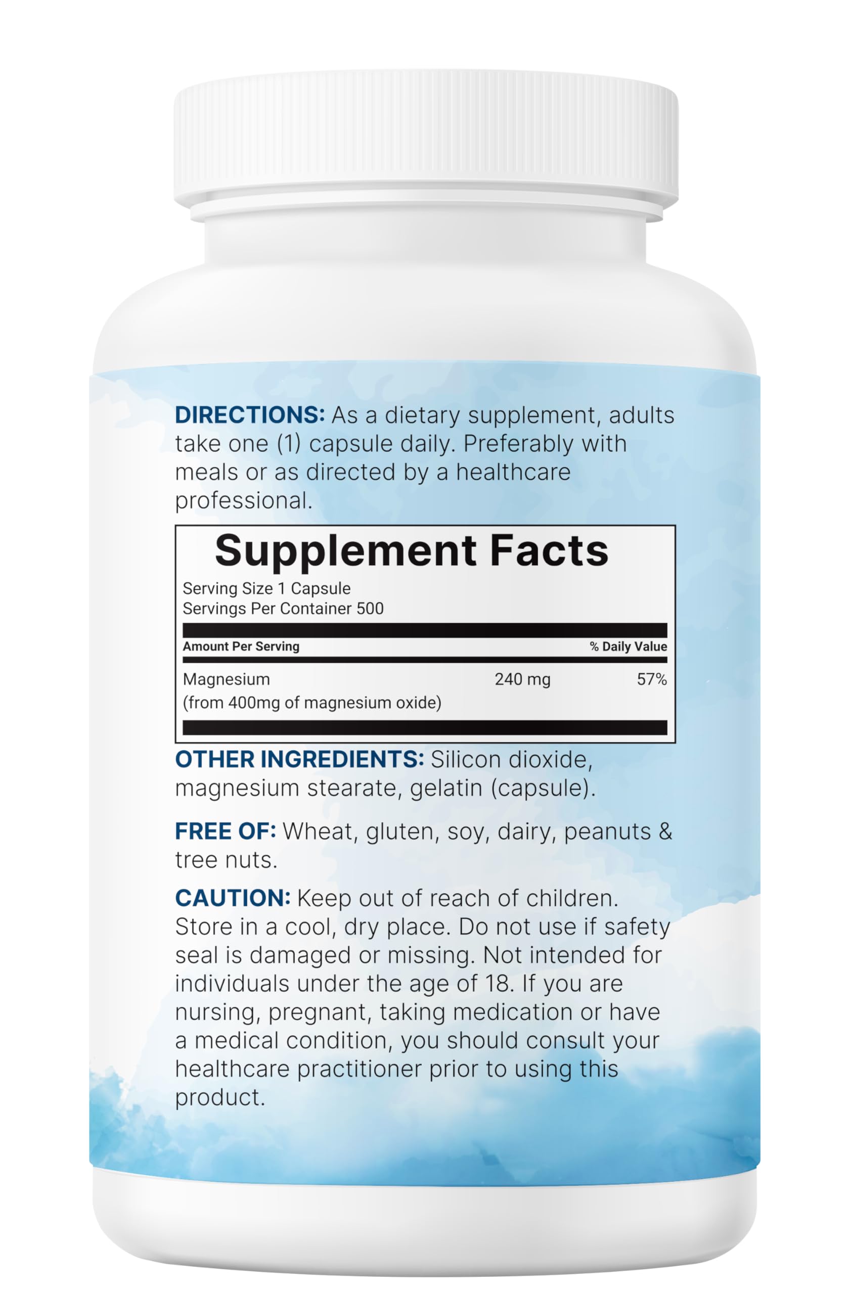 Micro Ingredients Magnesium Oxide Capsules 500 Count nutritional information