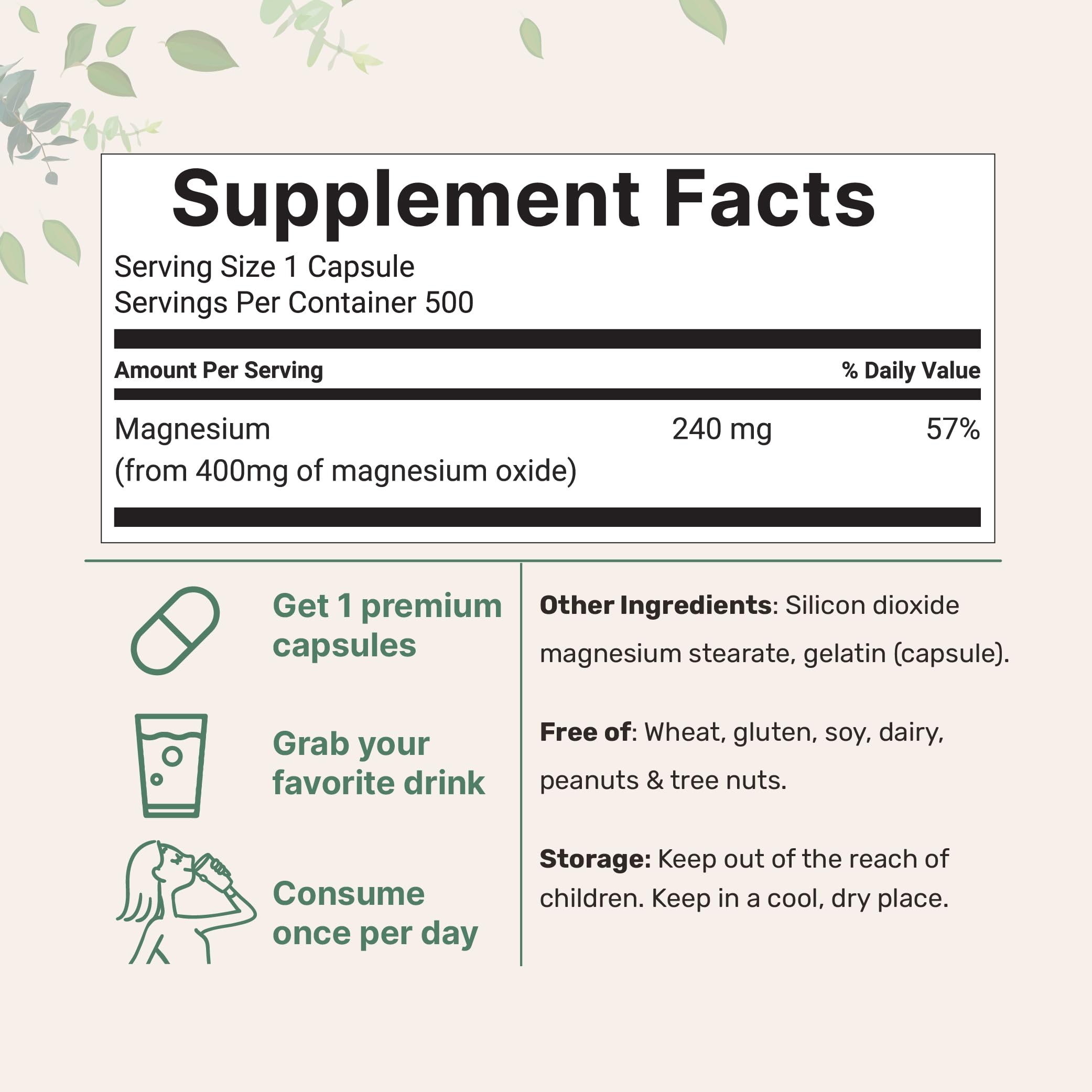 Micro Ingredients Magnesium Oxide Capsules 500 Count side view