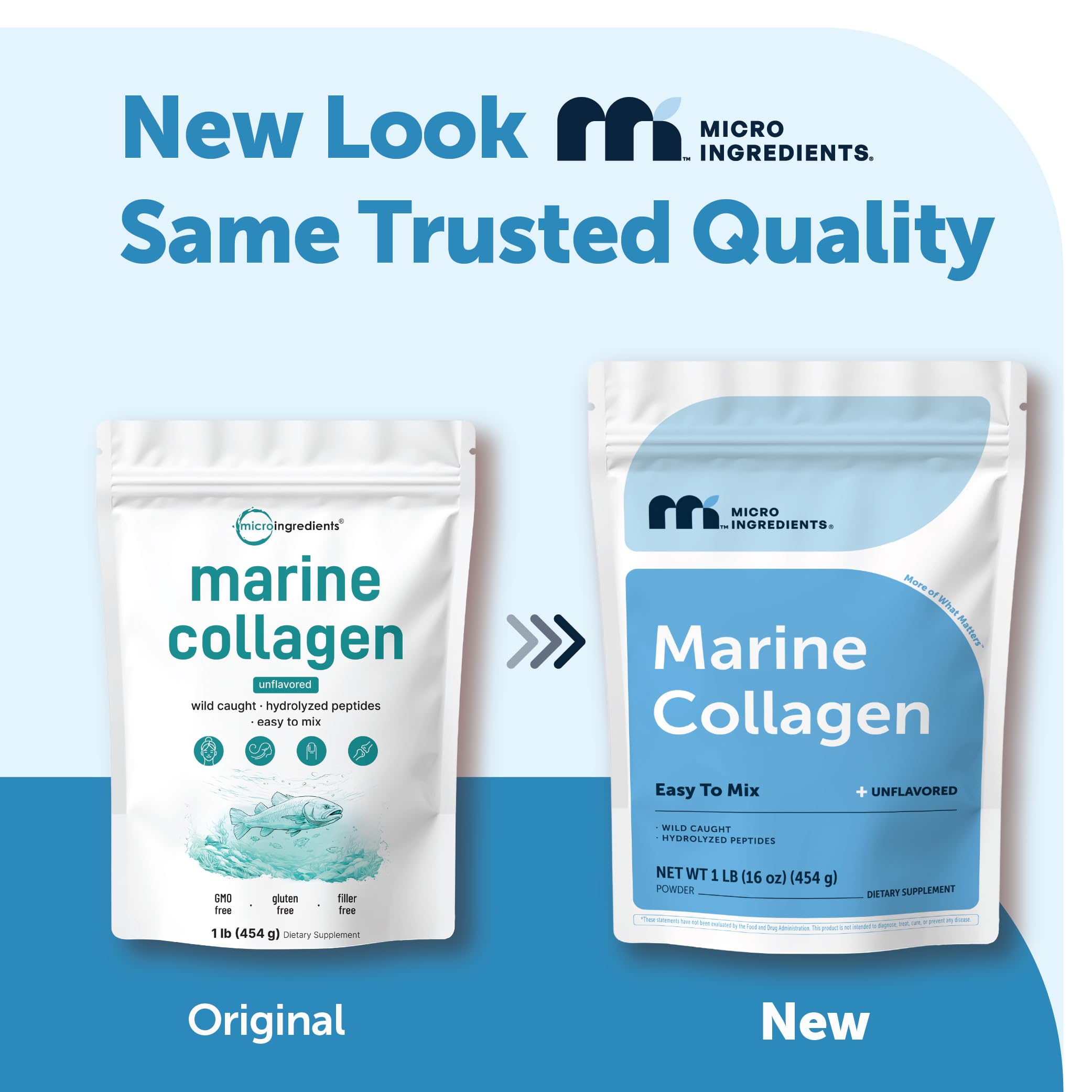 Micro Ingredients Marine Collagen Peptide Powder 1lb back view with nutritional information