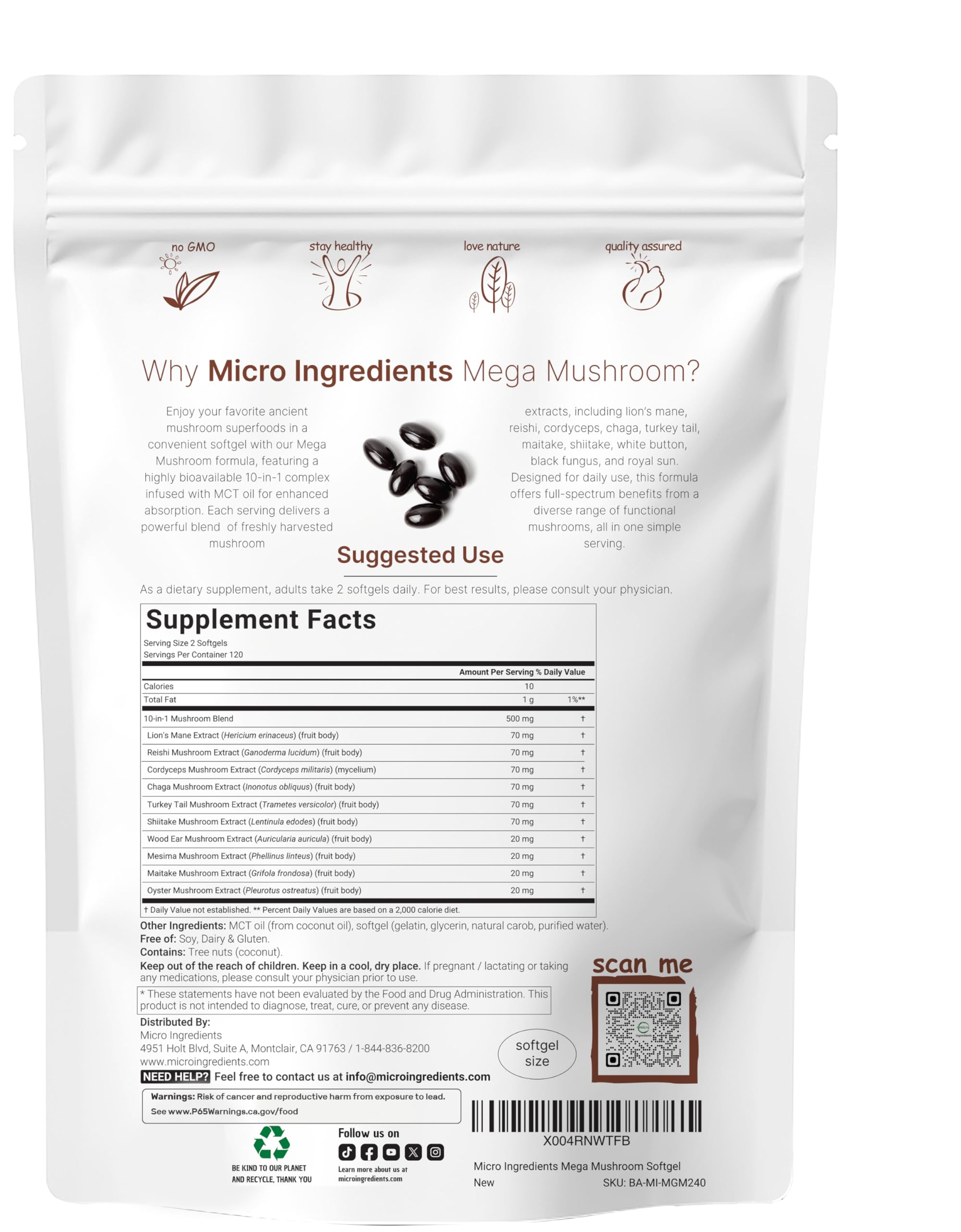 Micro Ingredients Mega Mushroom Complex softgel close-up