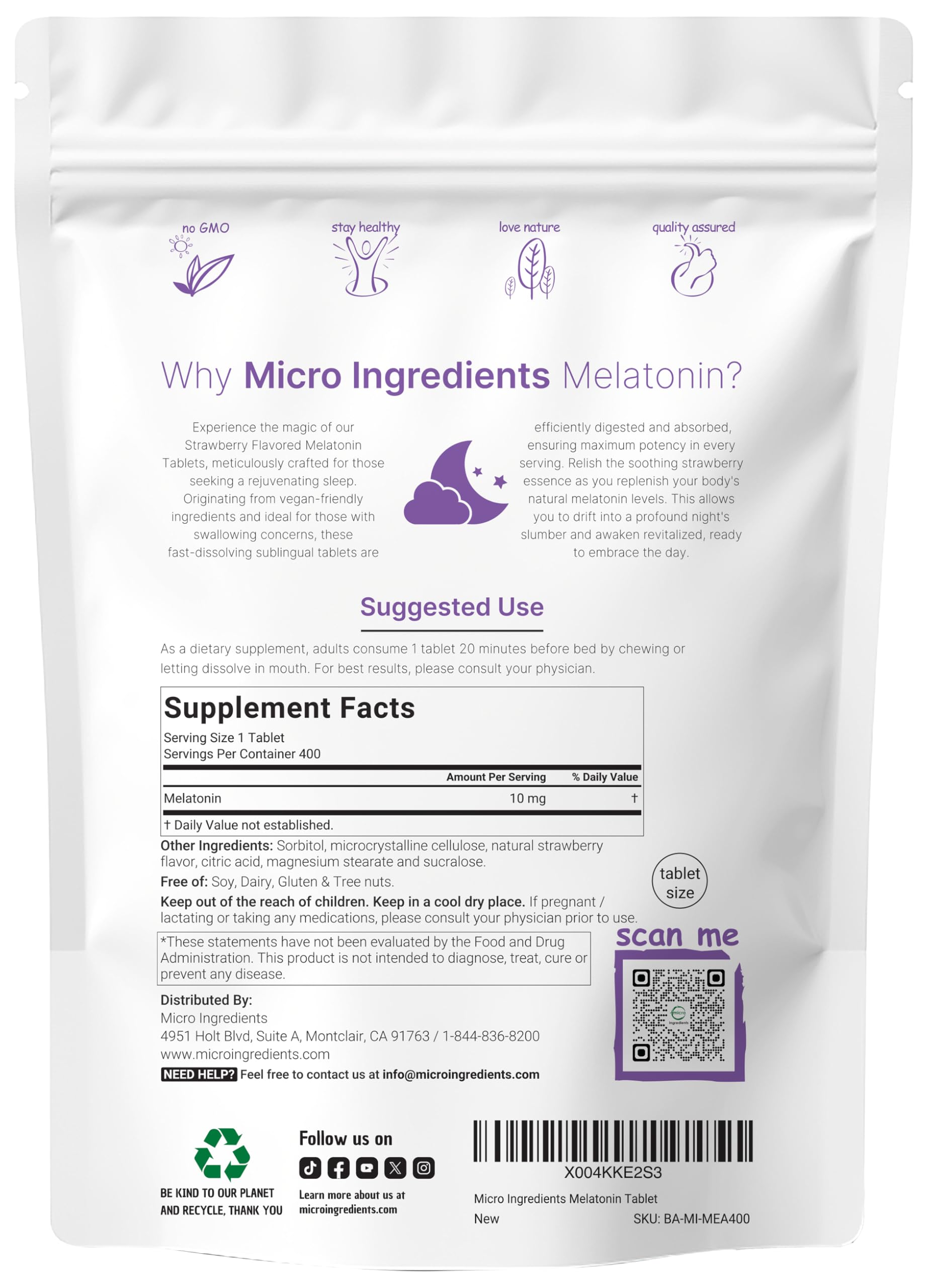 Micro Ingredients Melatonin 10mg fast dissolve tablet side view