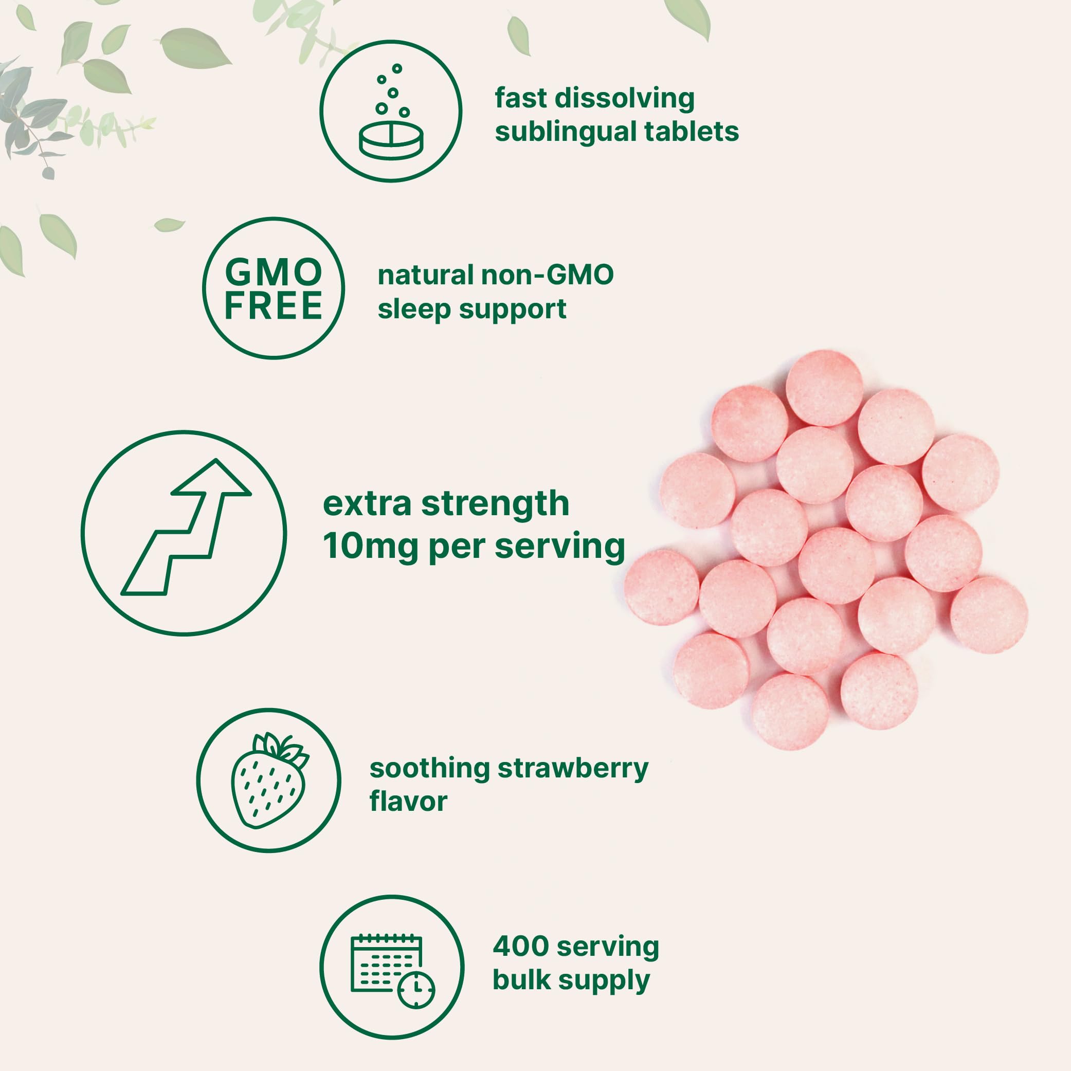 Micro Ingredients Melatonin 10mg strawberry flavour tablets in a bowl