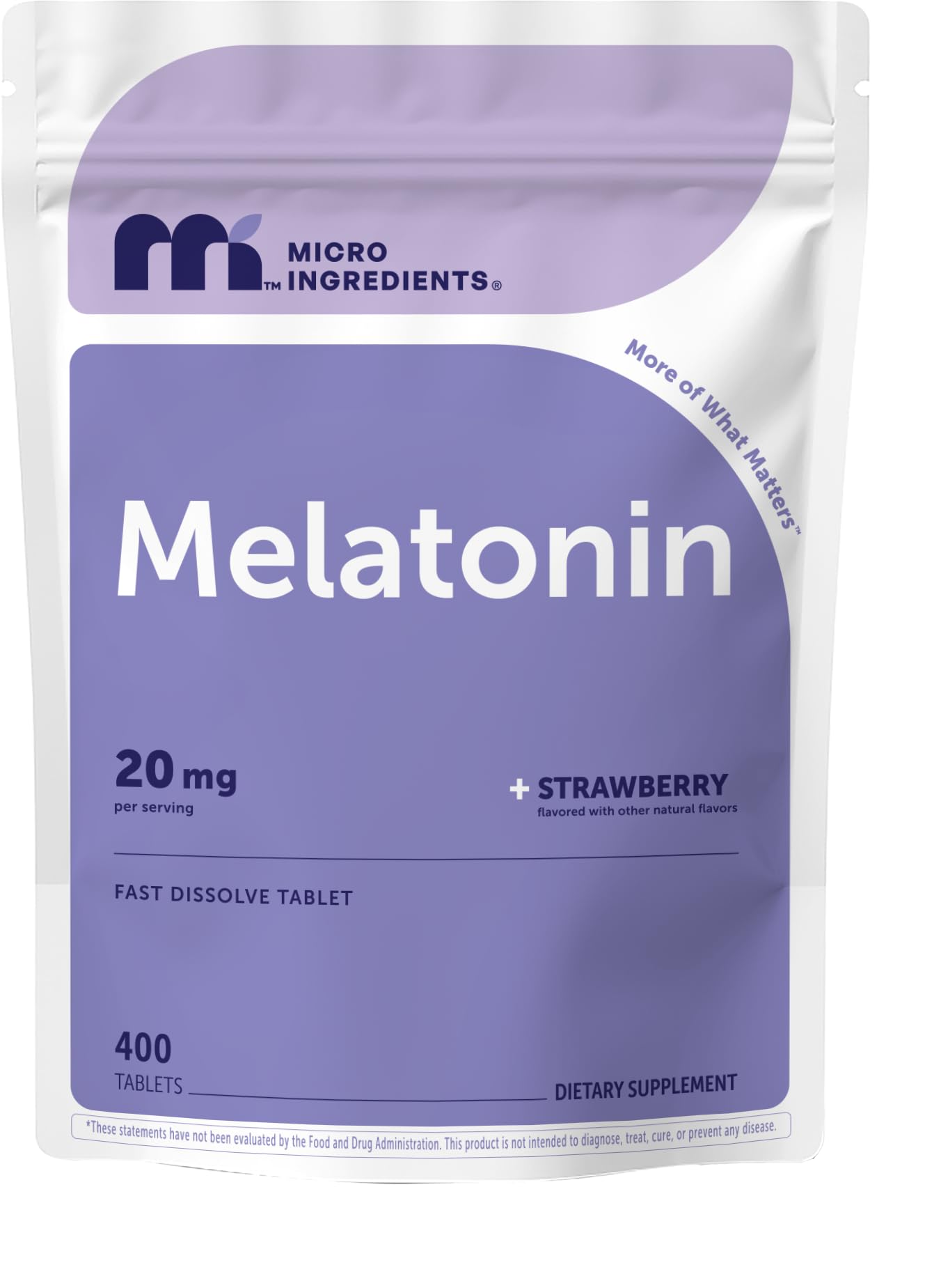 Micro Ingredients Melatonin 20mg Strawberry Tablets front view